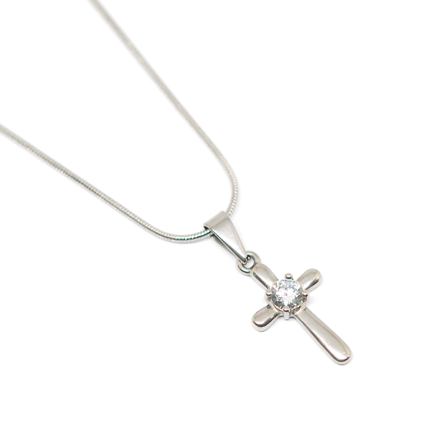 ESN 5741: Solitaire Cz Crucifix Necklace w/ 17.5" Chain