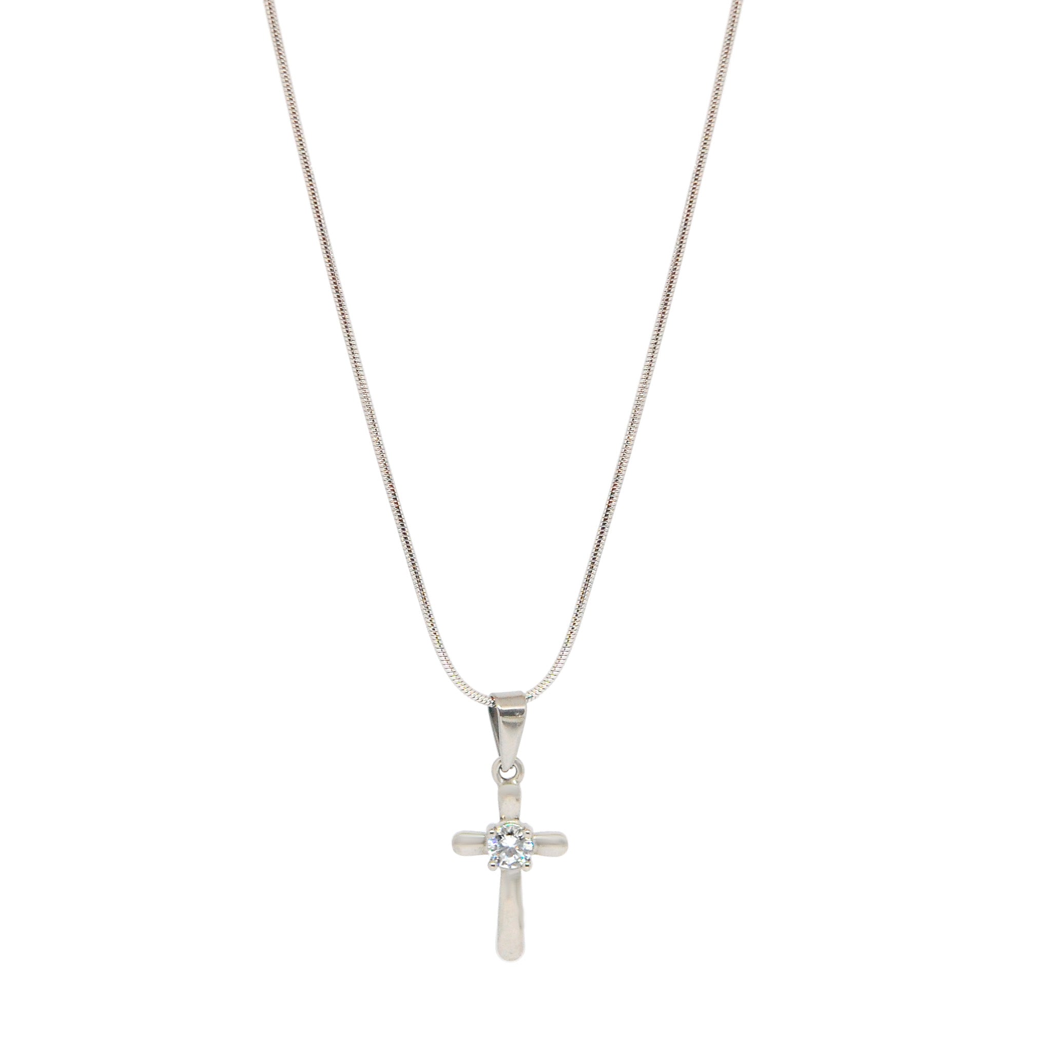 ESN 5741: Solitaire Cz Crucifix Necklace w/ 17.5" Chain