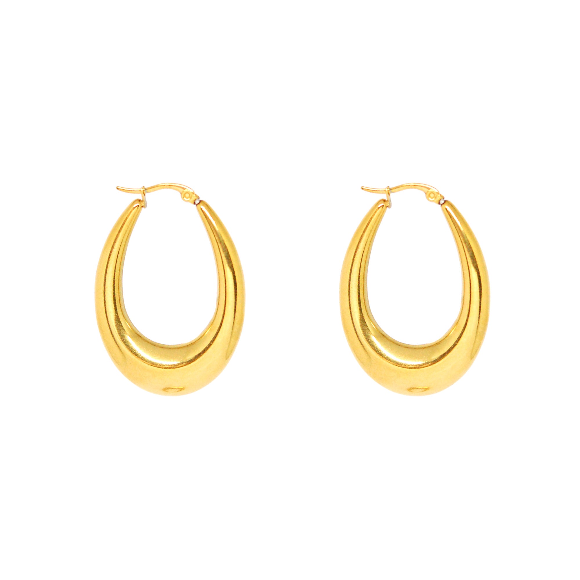 ESE 7637: Gold-Plated XL Elongated Chunky Teardrop Outline Earrings