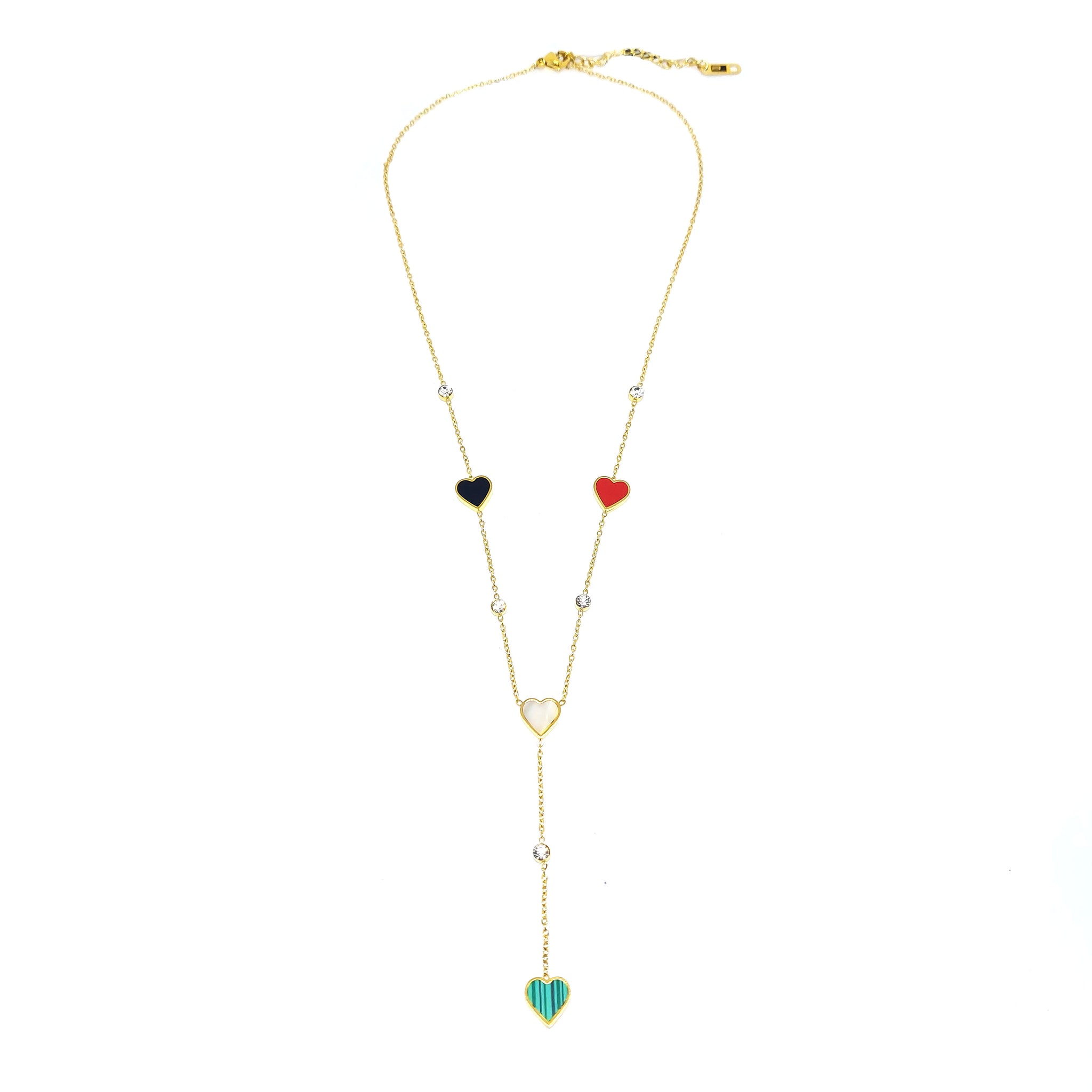 ESN 7833: All IPG Multi-Color Heart & Cz Double Necklace