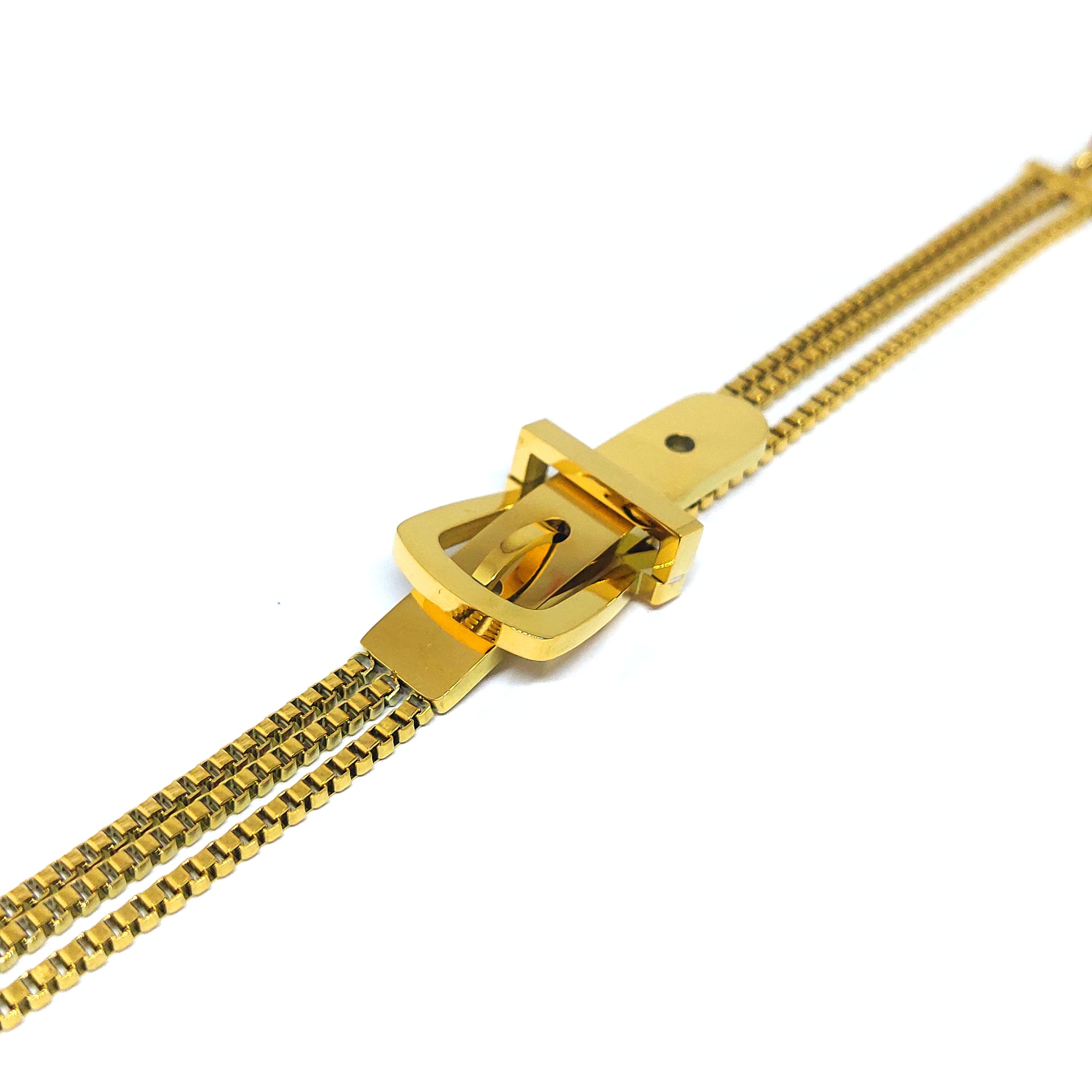 ESBL 7834: Gold-Plated Belt Three Bar Chain Bracelet
