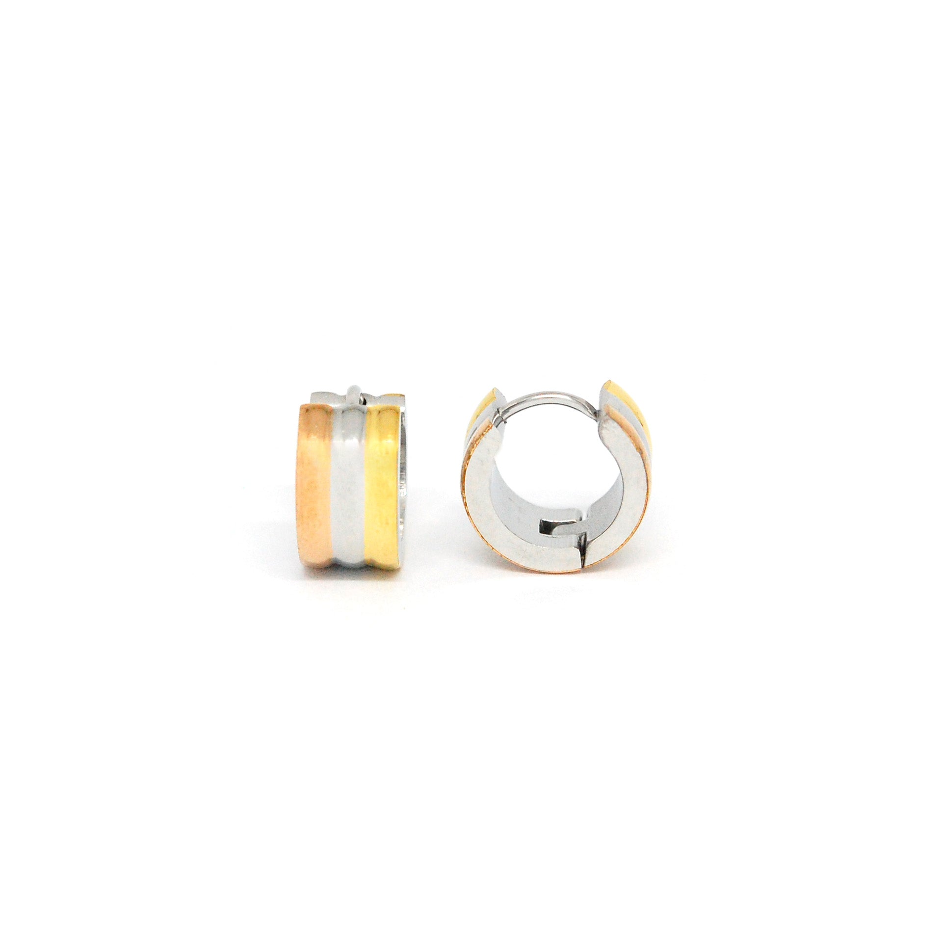ESE 7685: Tri-Color Solid Creollas Earrings ( Yellow, White, RG )