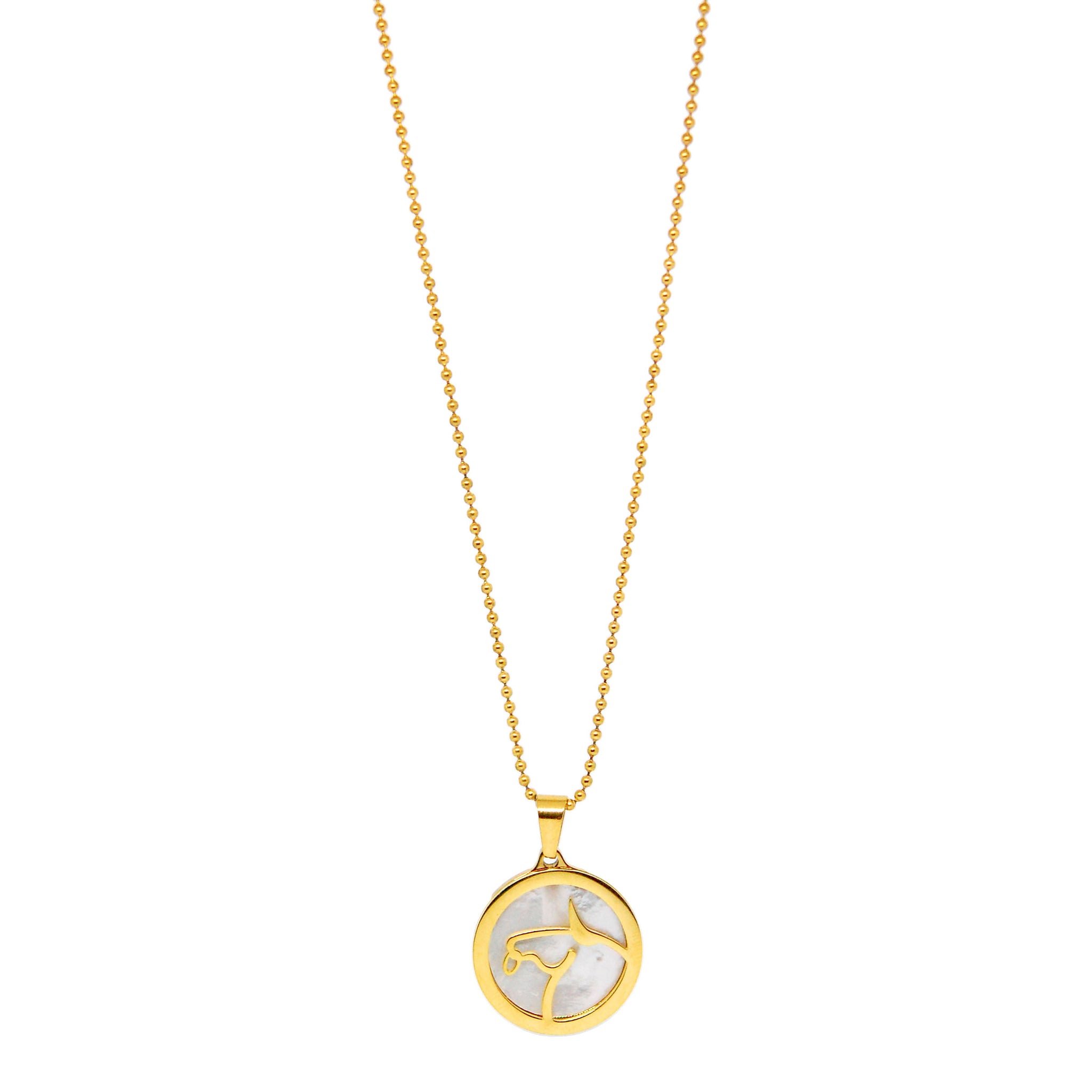 ESN 7962: All IPG Mop Taurus Zodiac Necklace w/ 18" IPG Ball Chain