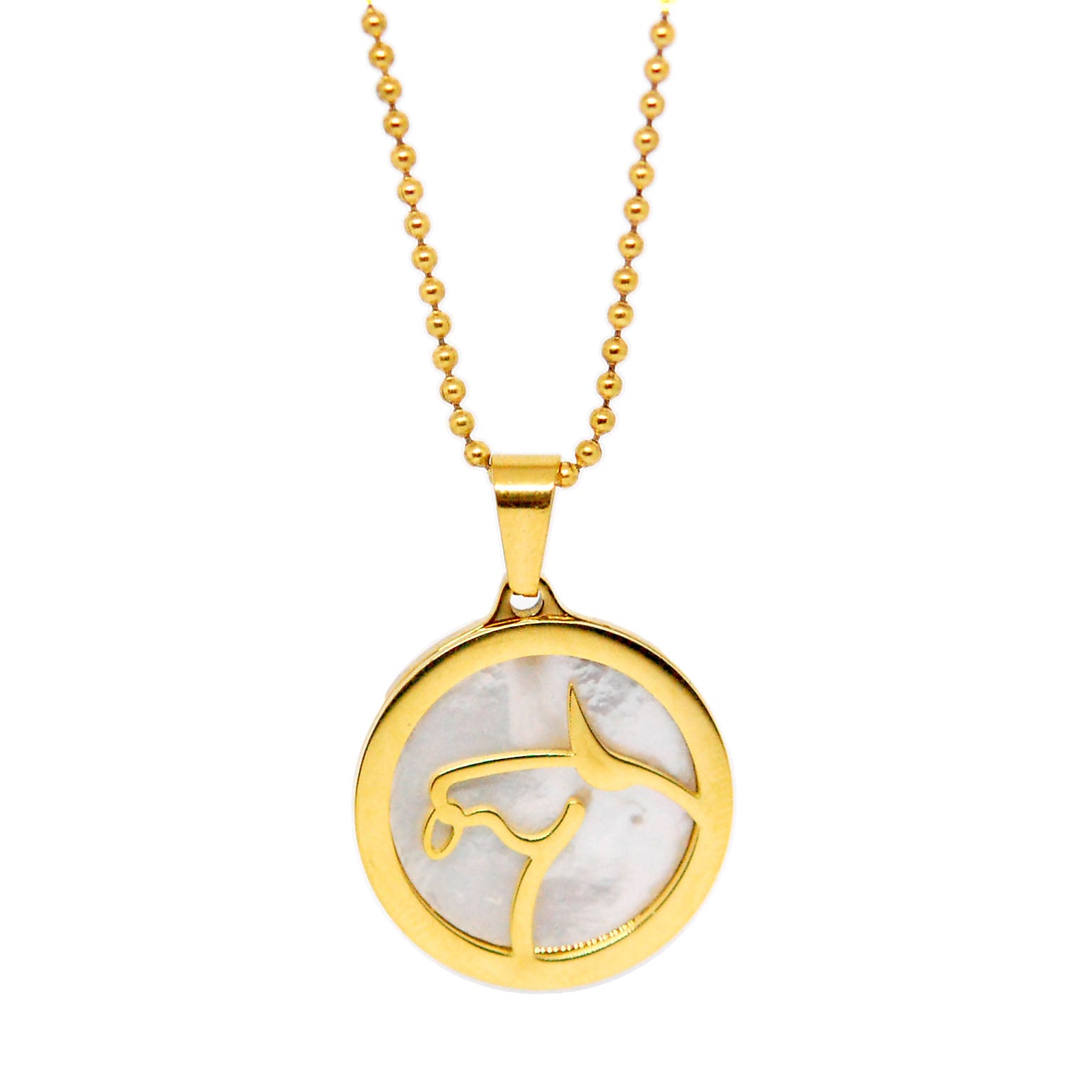 ESN 7962: All IPG Mop Taurus Zodiac Necklace w/ 18" IPG Ball Chain
