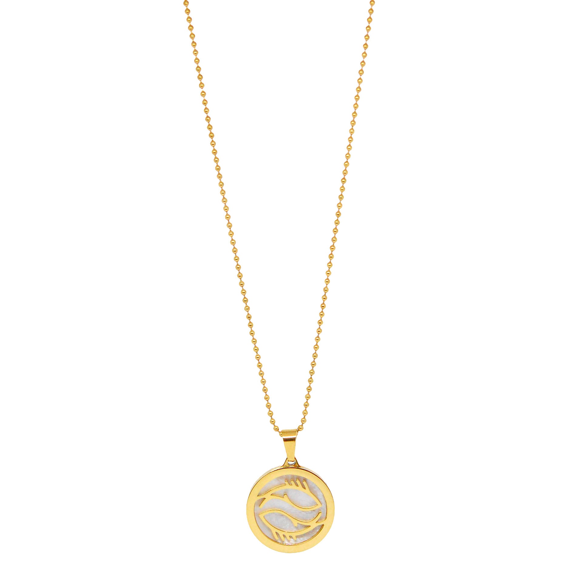 ESN 7964: All IPG Mop Pisces Zodiac Necklace w/ 18" IPG Ball Chain