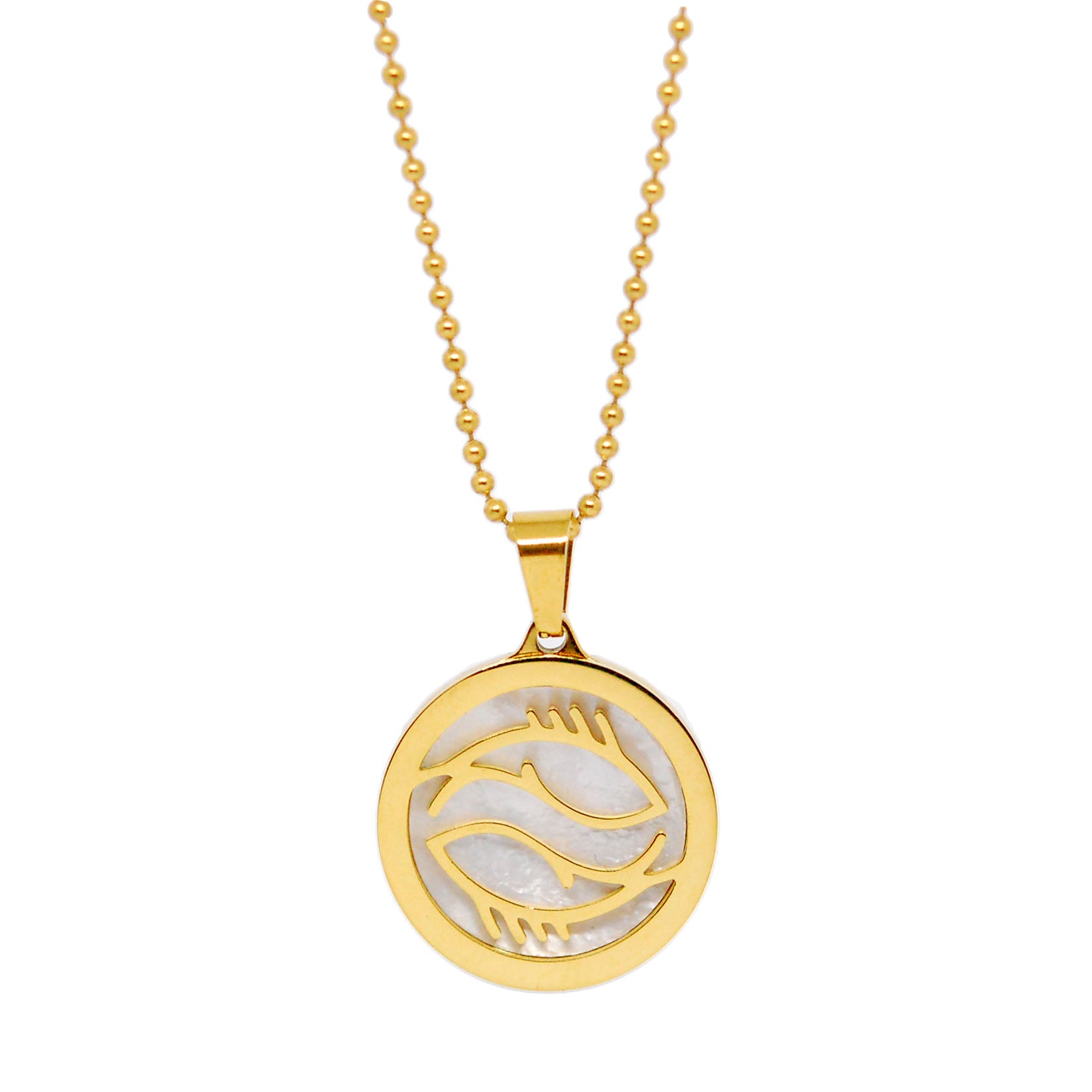 ESN 7964: All IPG Mop Pisces Zodiac Necklace w/ 18" IPG Ball Chain