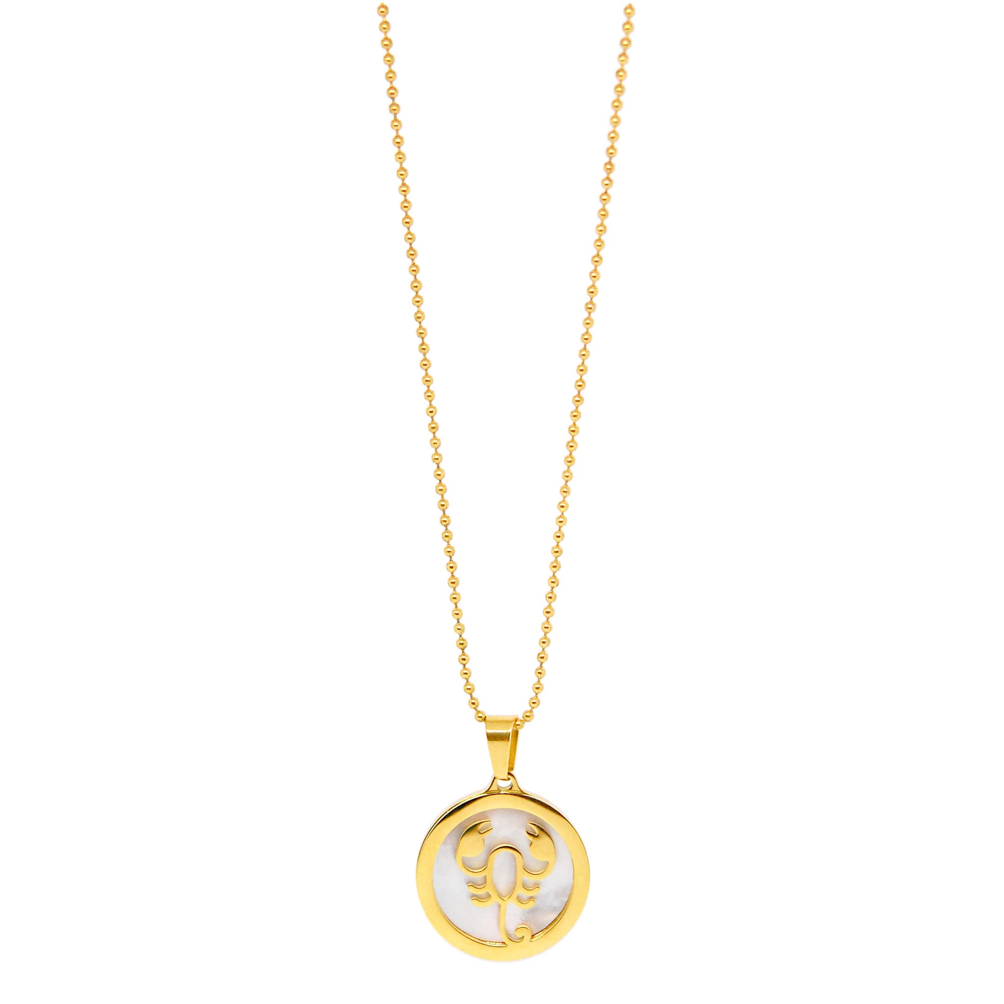 ESN 7967: All IPG Mop Scorpion Zodiac Necklace w/ 18" IPG Ball Chain