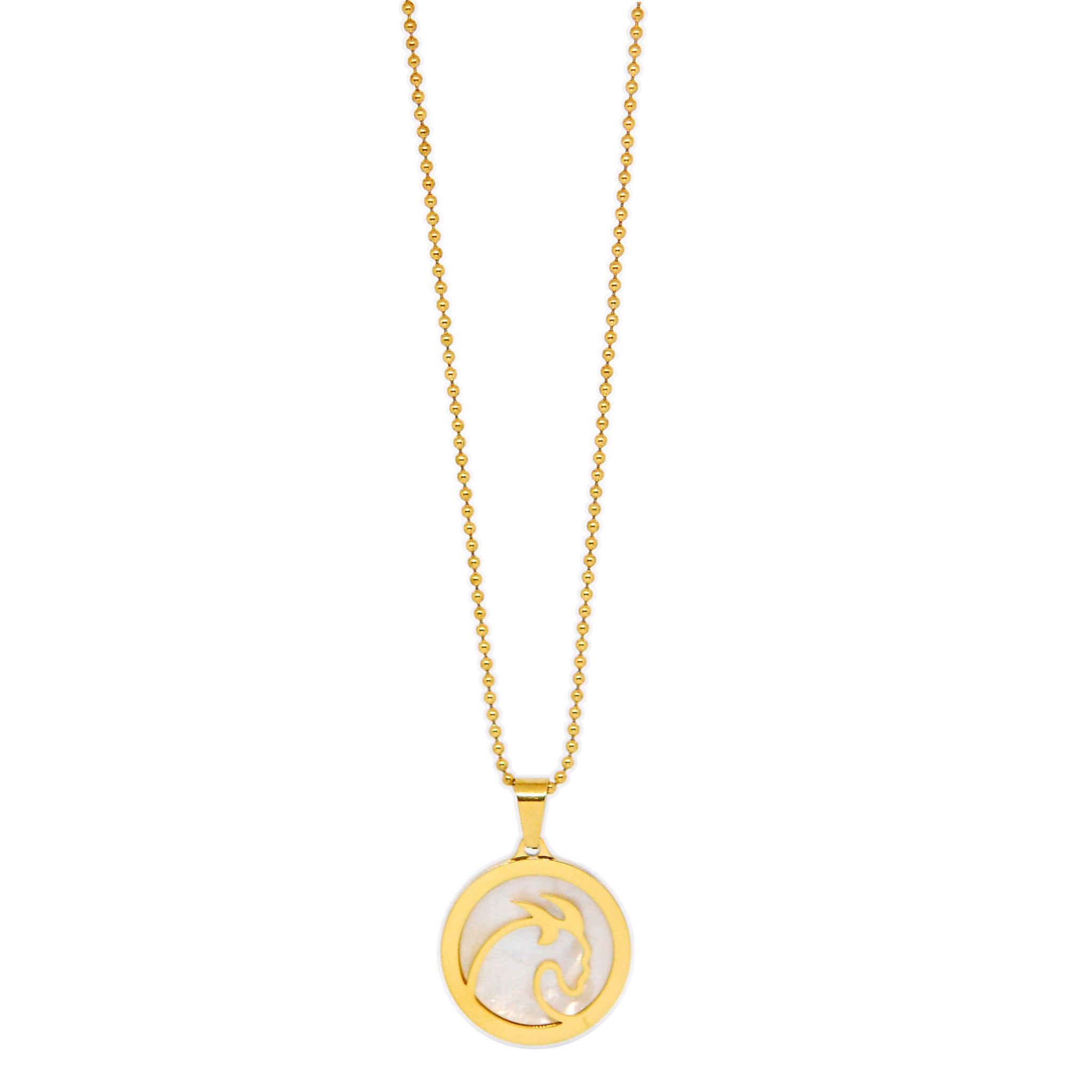 ESN 7968: All IPG Mop Capricorn Zodiac Necklace w/ 18" IPG Ball Chain