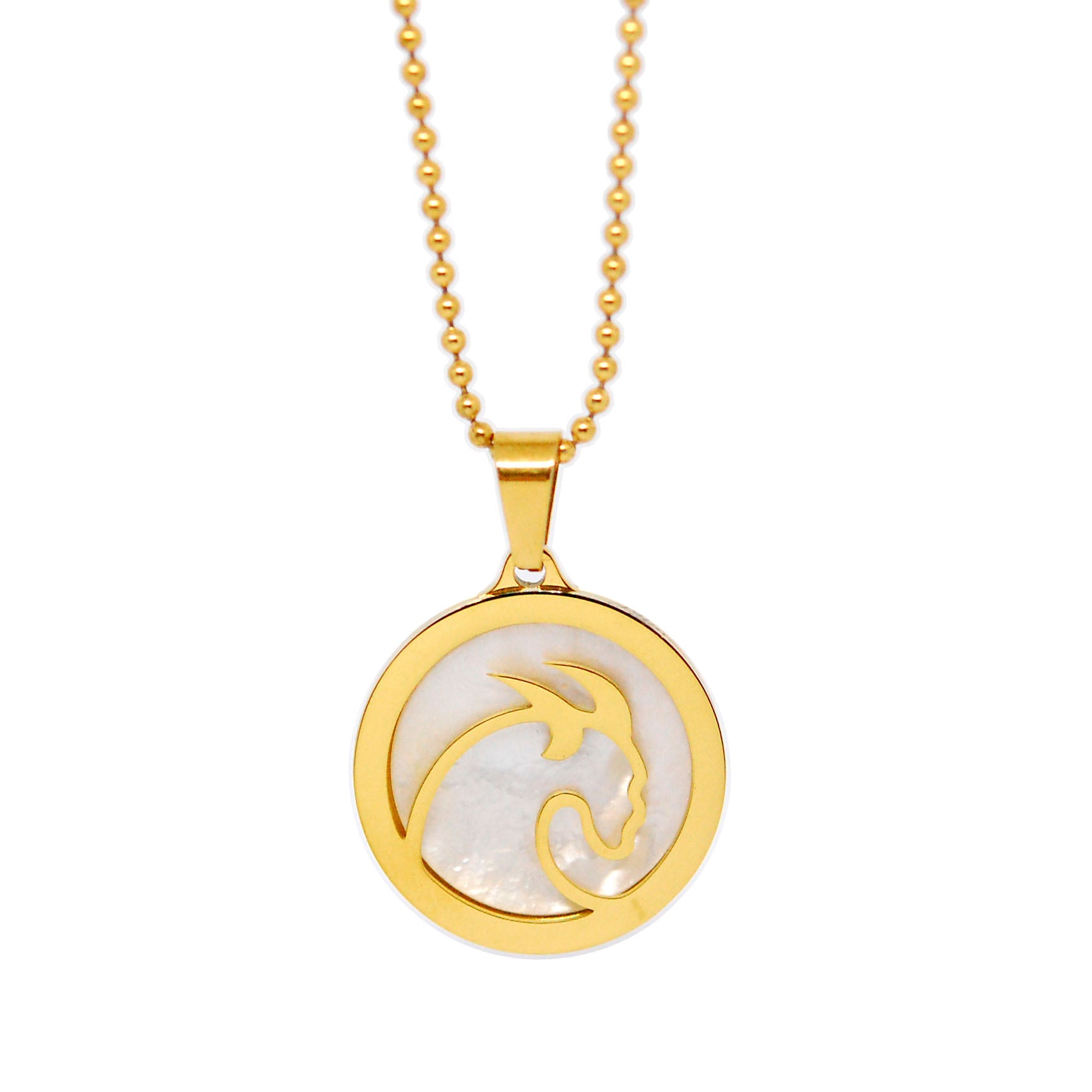 ESN 7968: All IPG Mop Capricorn Zodiac Necklace w/ 18" IPG Ball Chain