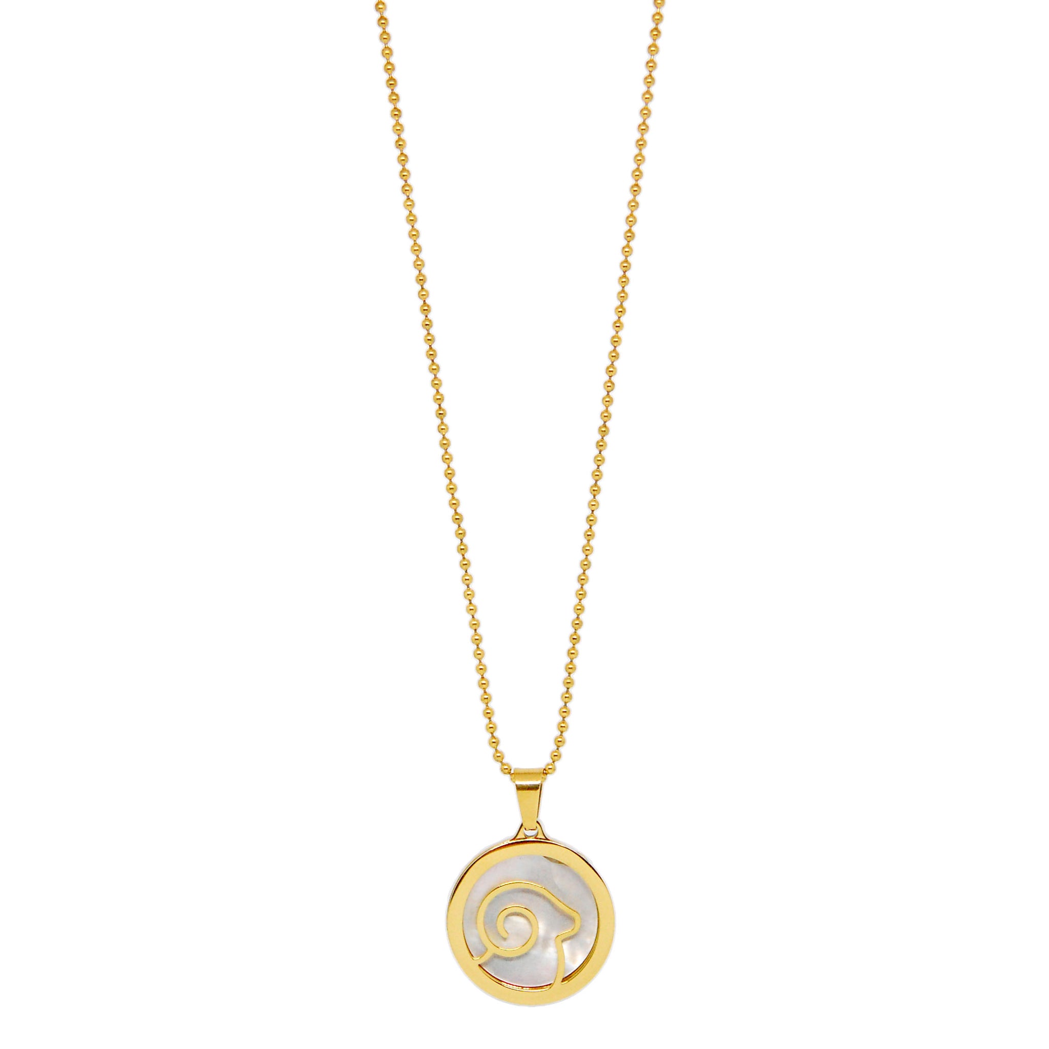 ESN 7969: All IPG Mop Aries Zodiac Necklace w/ 18" IPG Ball Chain