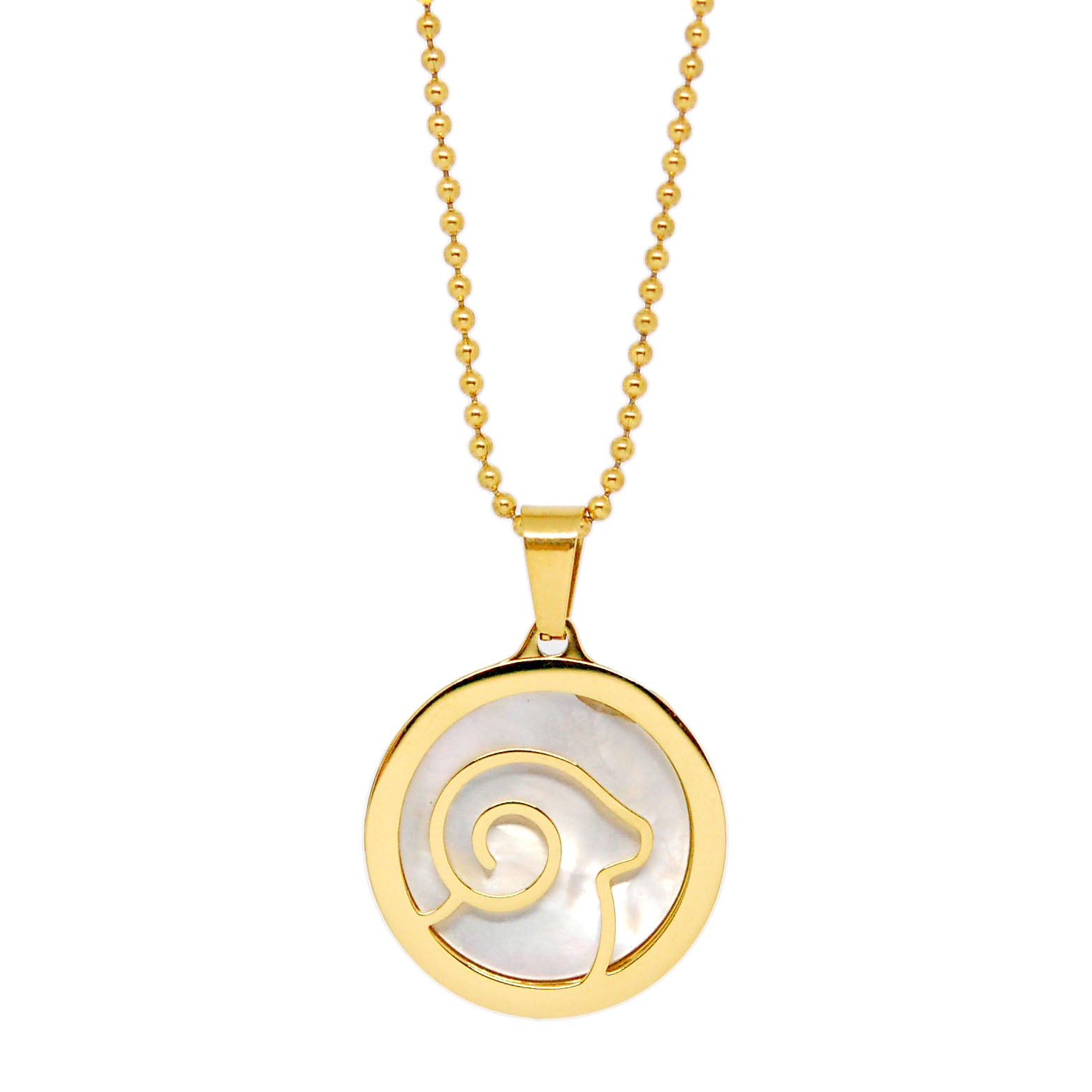 ESN 7969: All IPG Mop Aries Zodiac Necklace w/ 18" IPG Ball Chain