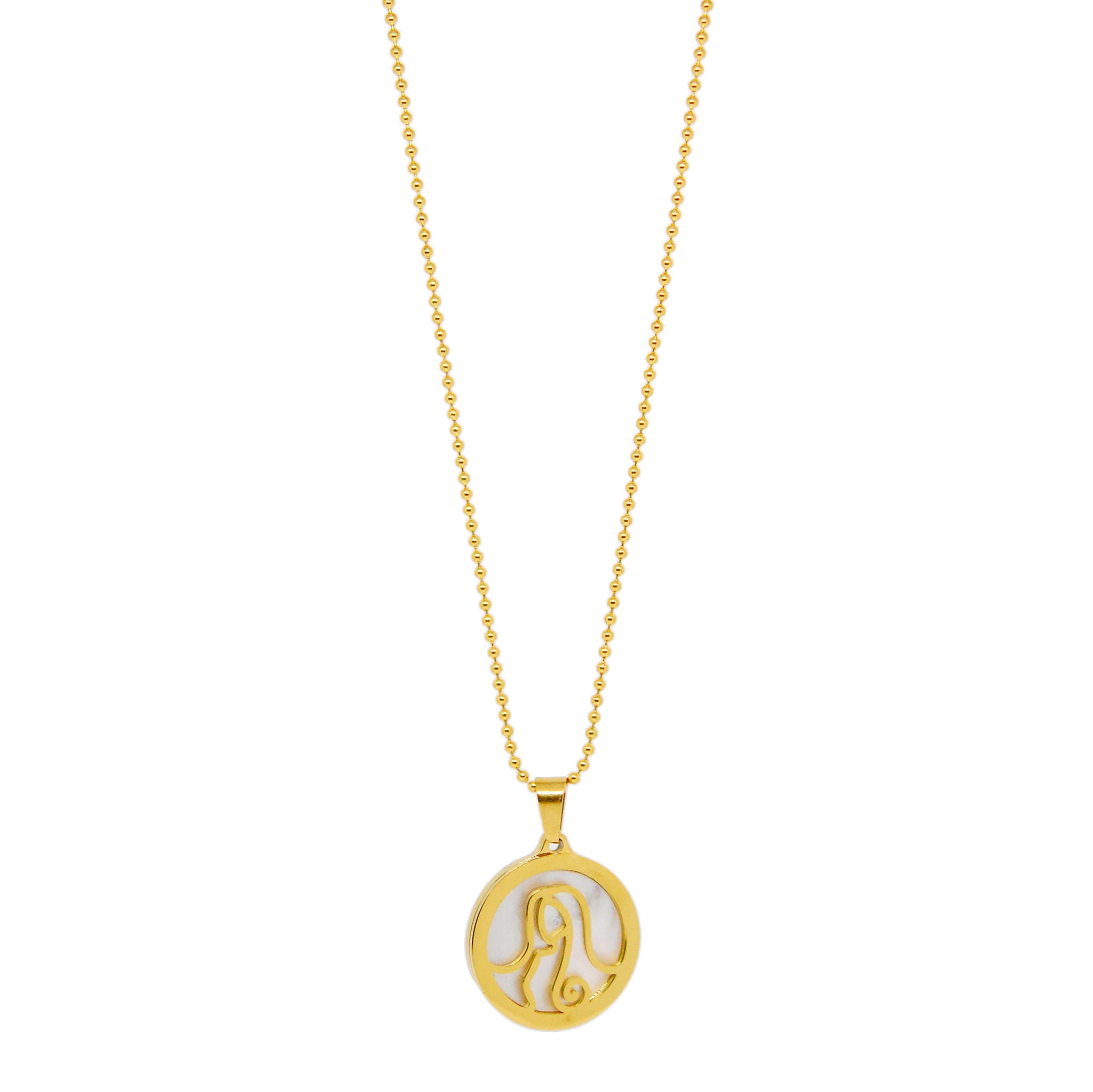 ESN 7971: All IPG Mop Virgo Zodiac Necklace w/ 18" IPG Ball Chain