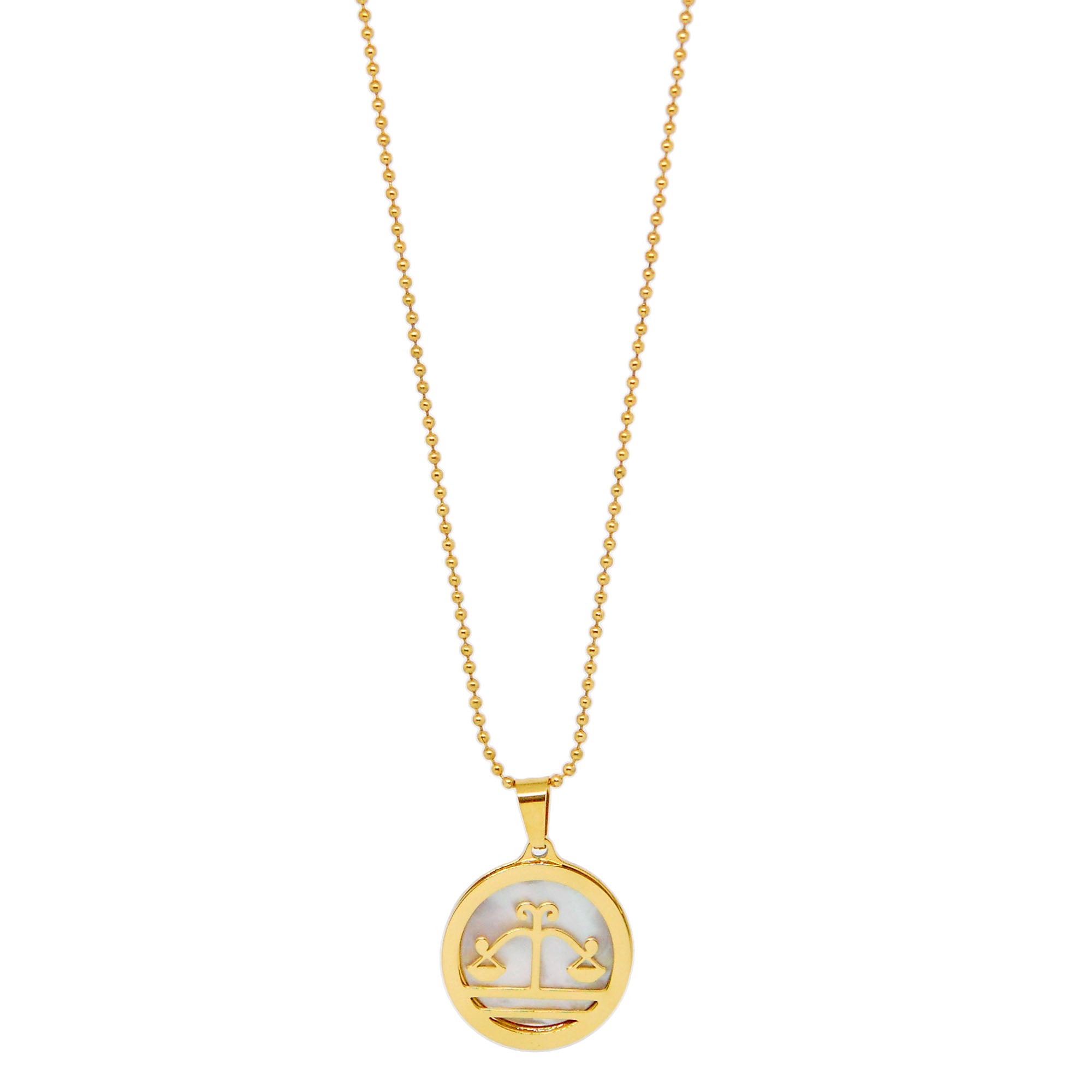 ESN 7973: All IPG Mop Libra Zodiac Necklace w/ 18" IPG Ball Chain