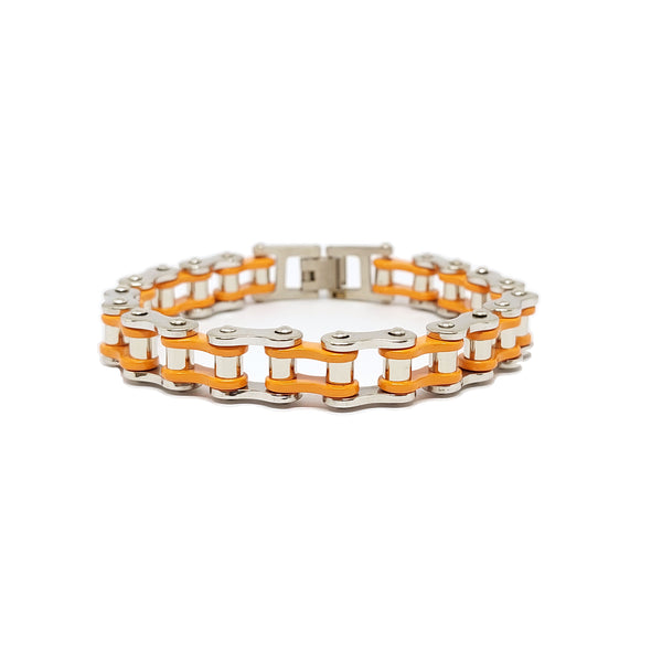 ESBL 7974: Bicycle Chain Bracelet w/ Orange Accents – EMO Jewelry