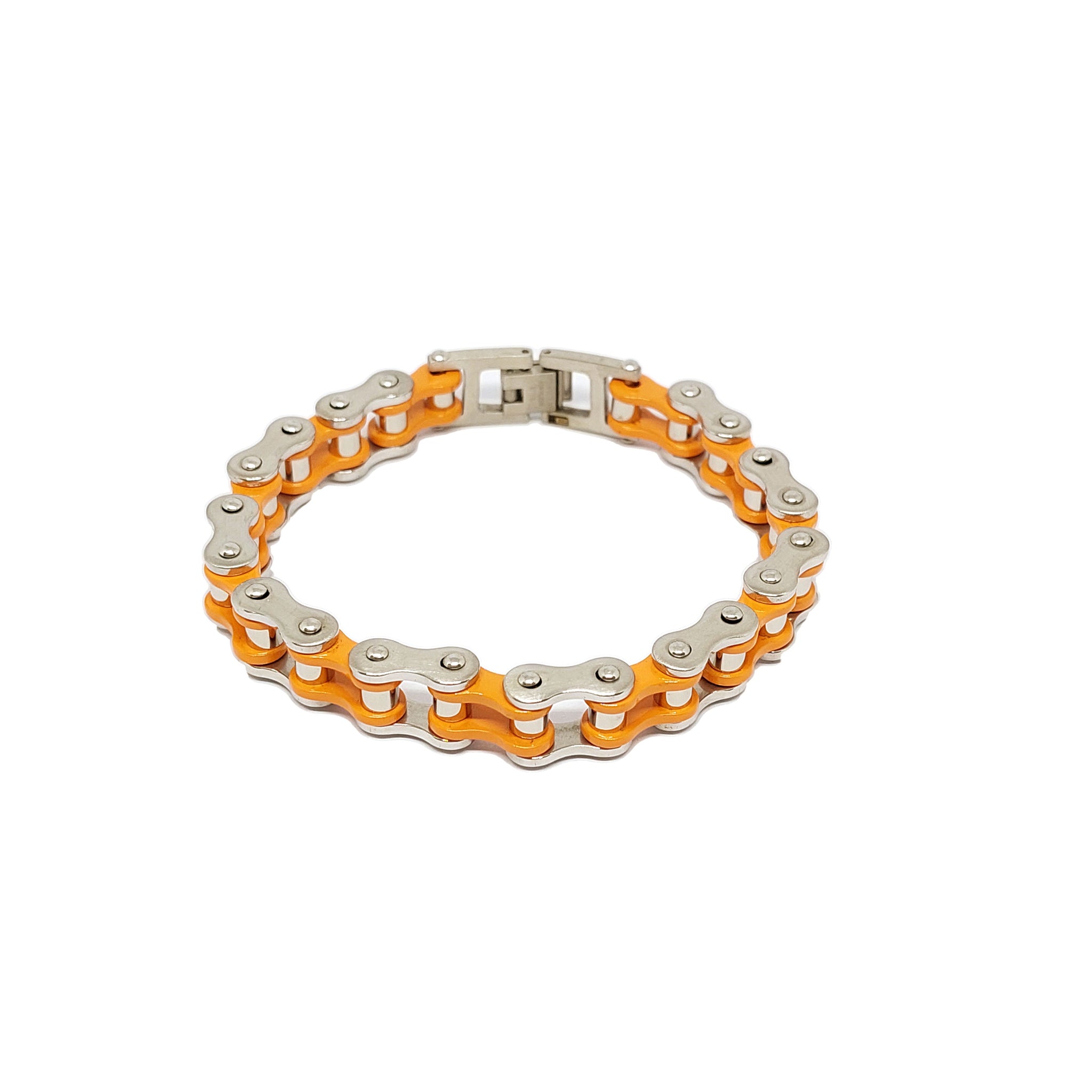 ESBL 7974: Bicycle Chain Bracelet w/ Orange Accents