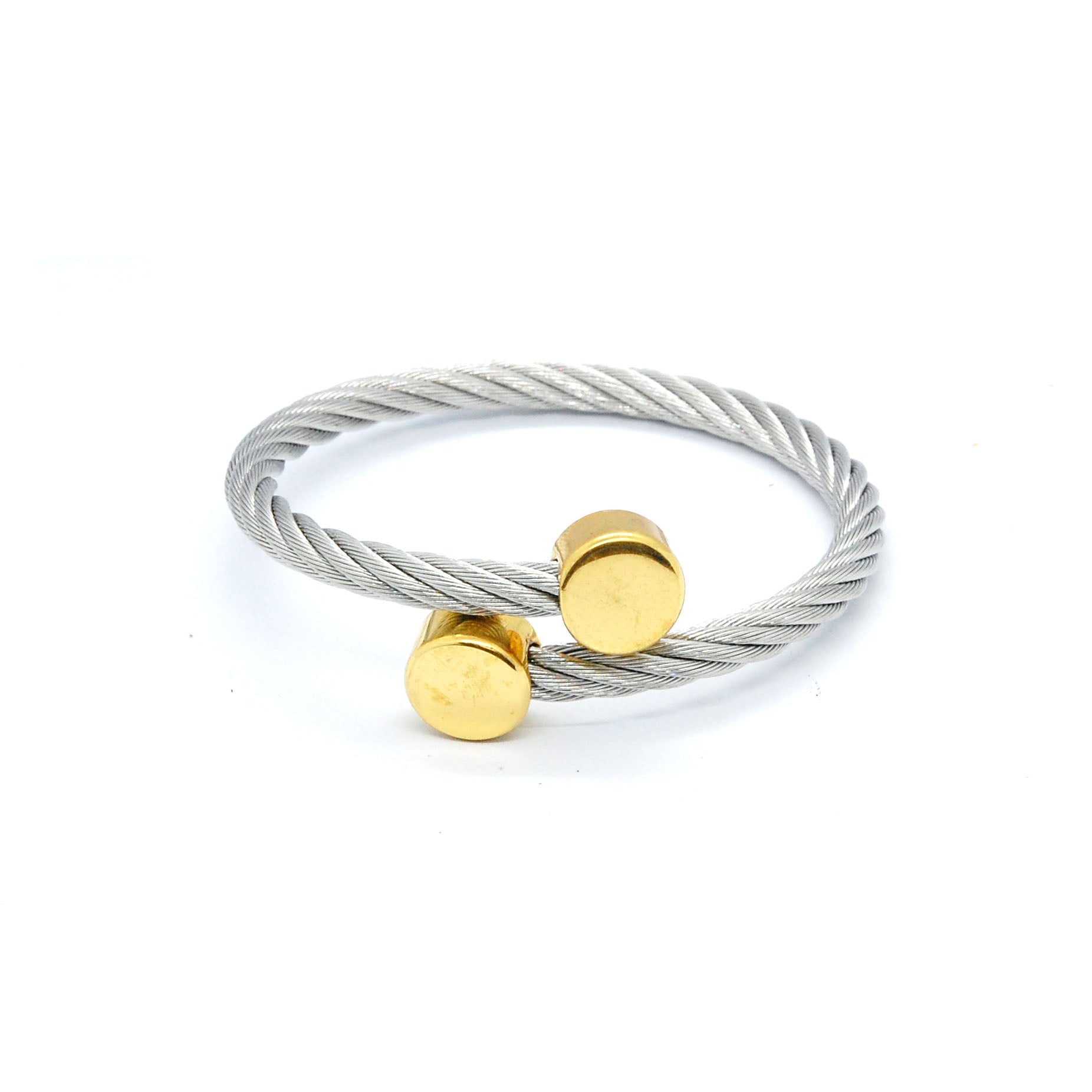 ESBG 7855: Twisted Charriol Bangle w/ Gold Plated Circle Ends