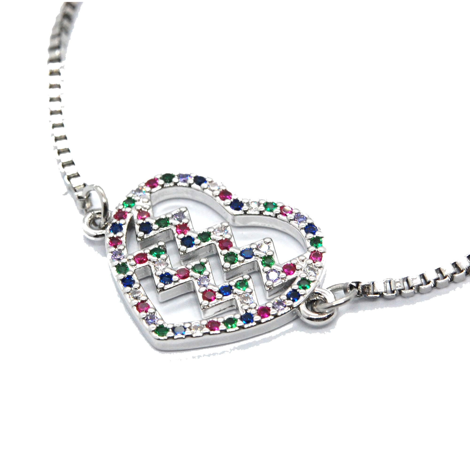 ESBL 6757: Multi-Color Heartbeat In Heart Adjustable Bracelet