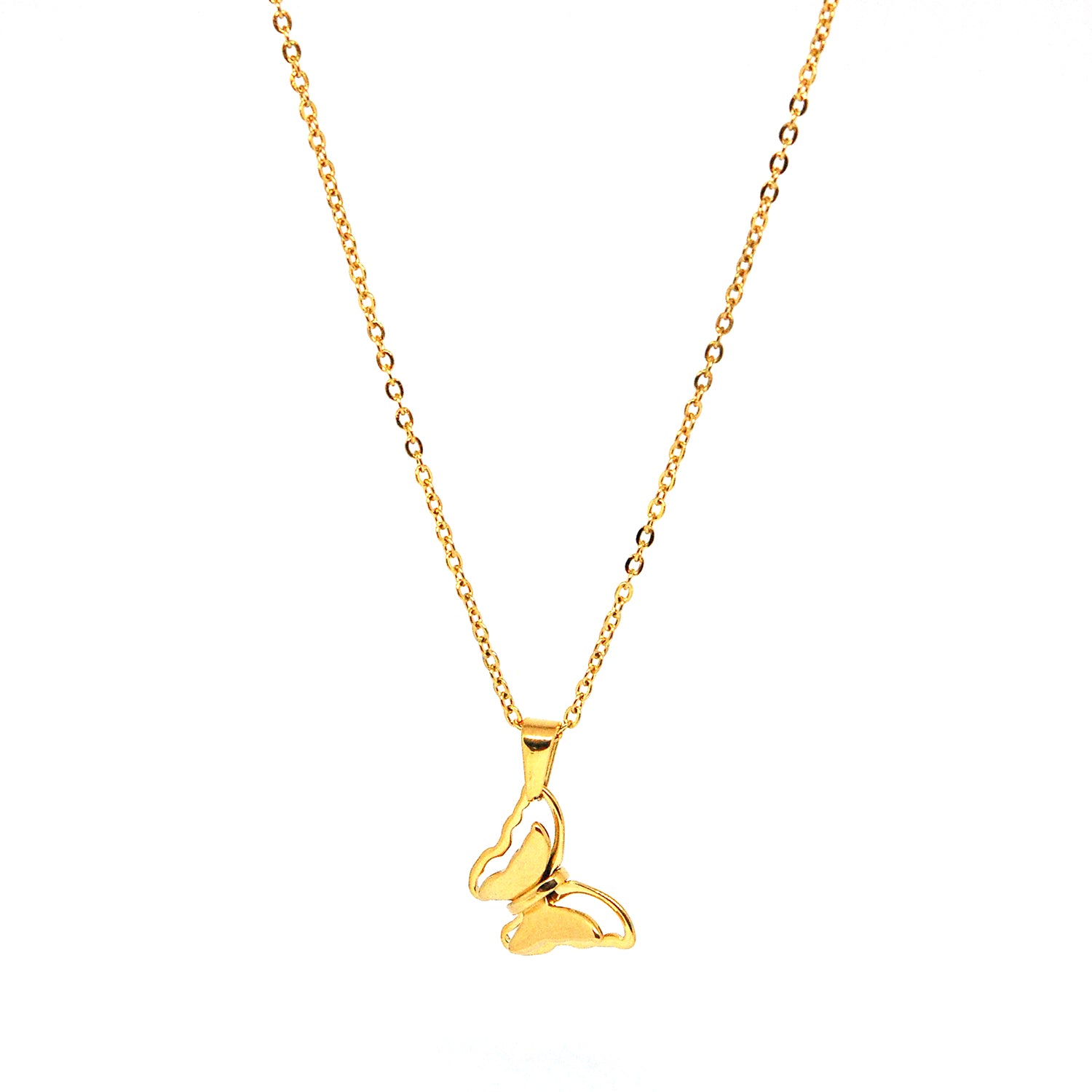 ESN 7140:  Gold-Plated Happy Butterfly Necklace w/ 19" IPG Med Link Chain