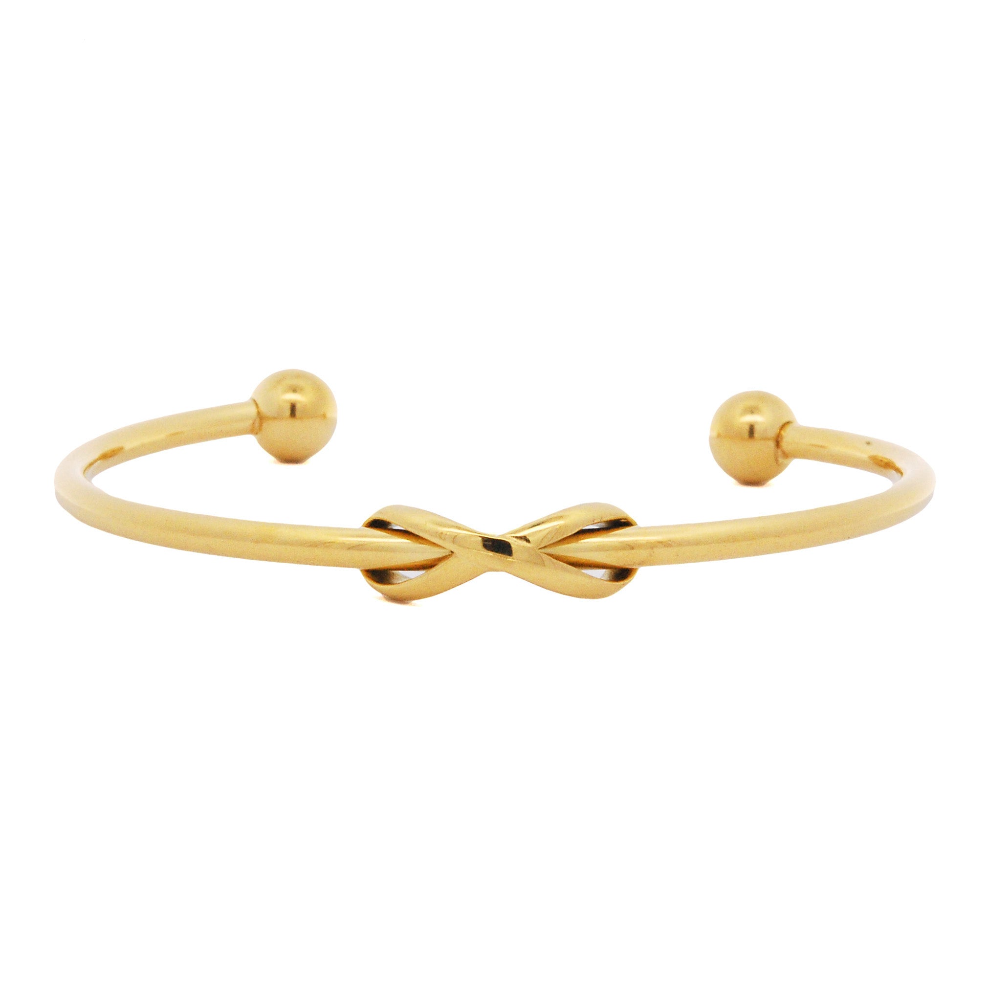 ESBG 7627: Hard Gold-Plated Infinity Bangle w/ Ball Ends