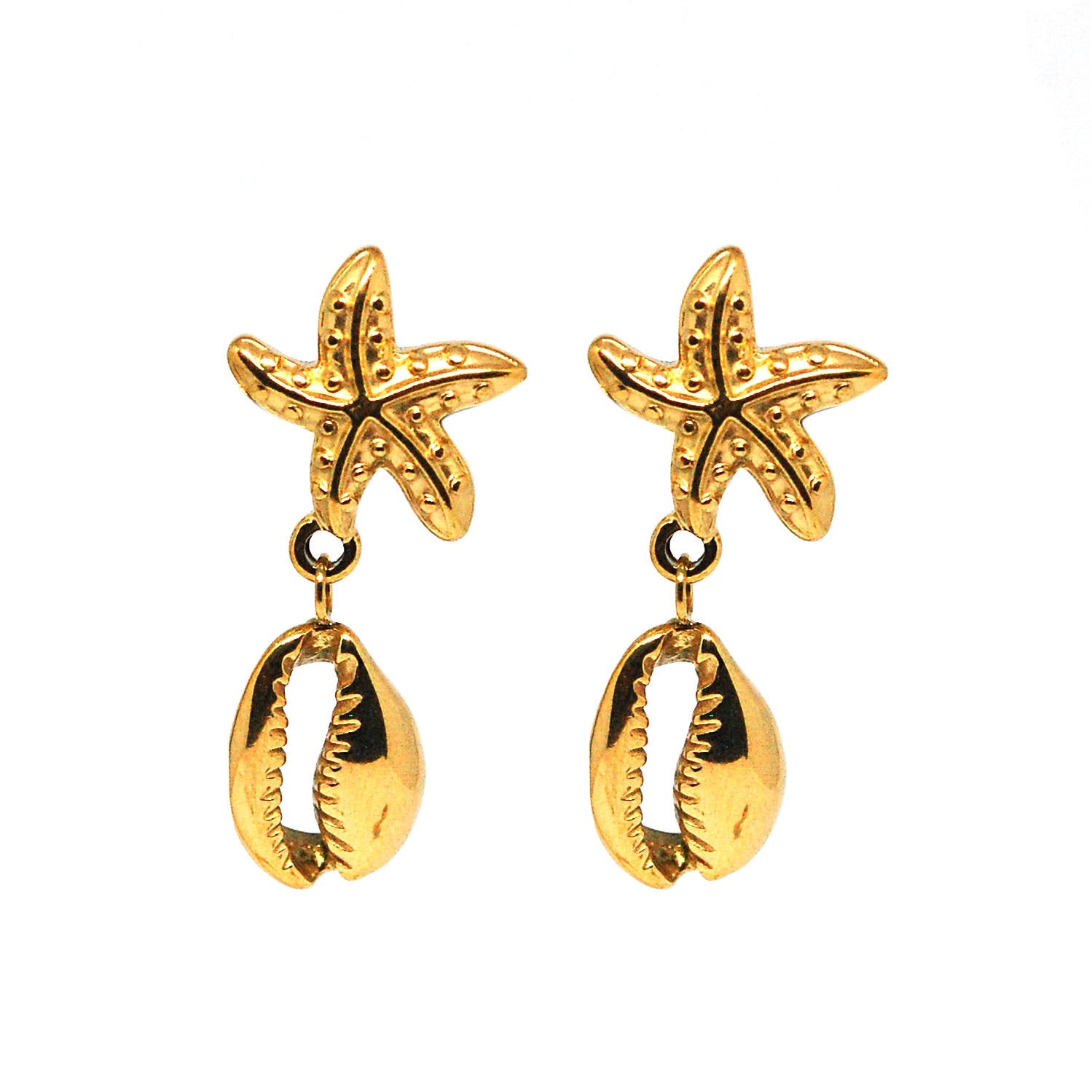 ESE 7375: Gold-Plated Starfish & Shell Studs Combo