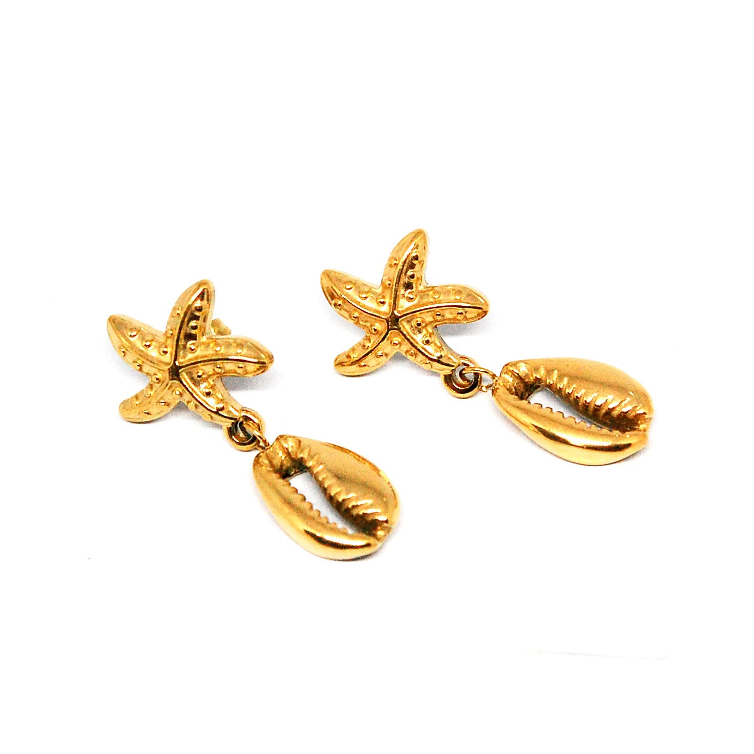ESE 7375: Gold-Plated Starfish & Shell Studs Combo