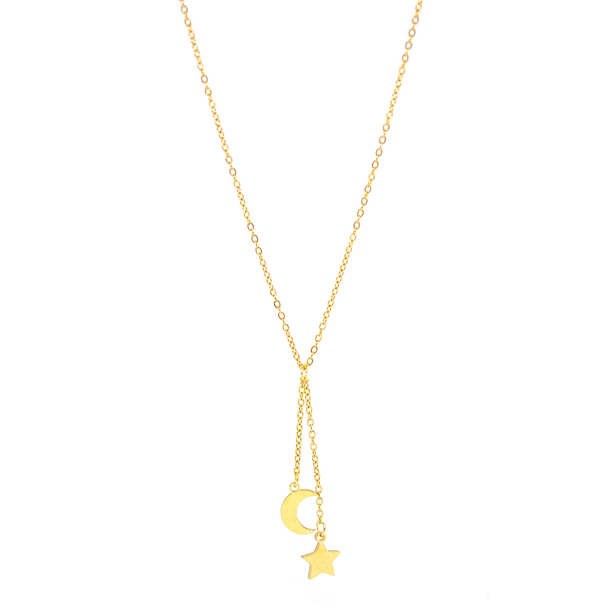 SET 7646: Gold Plated Simple Moon & Stars Necklace & Earrings Set