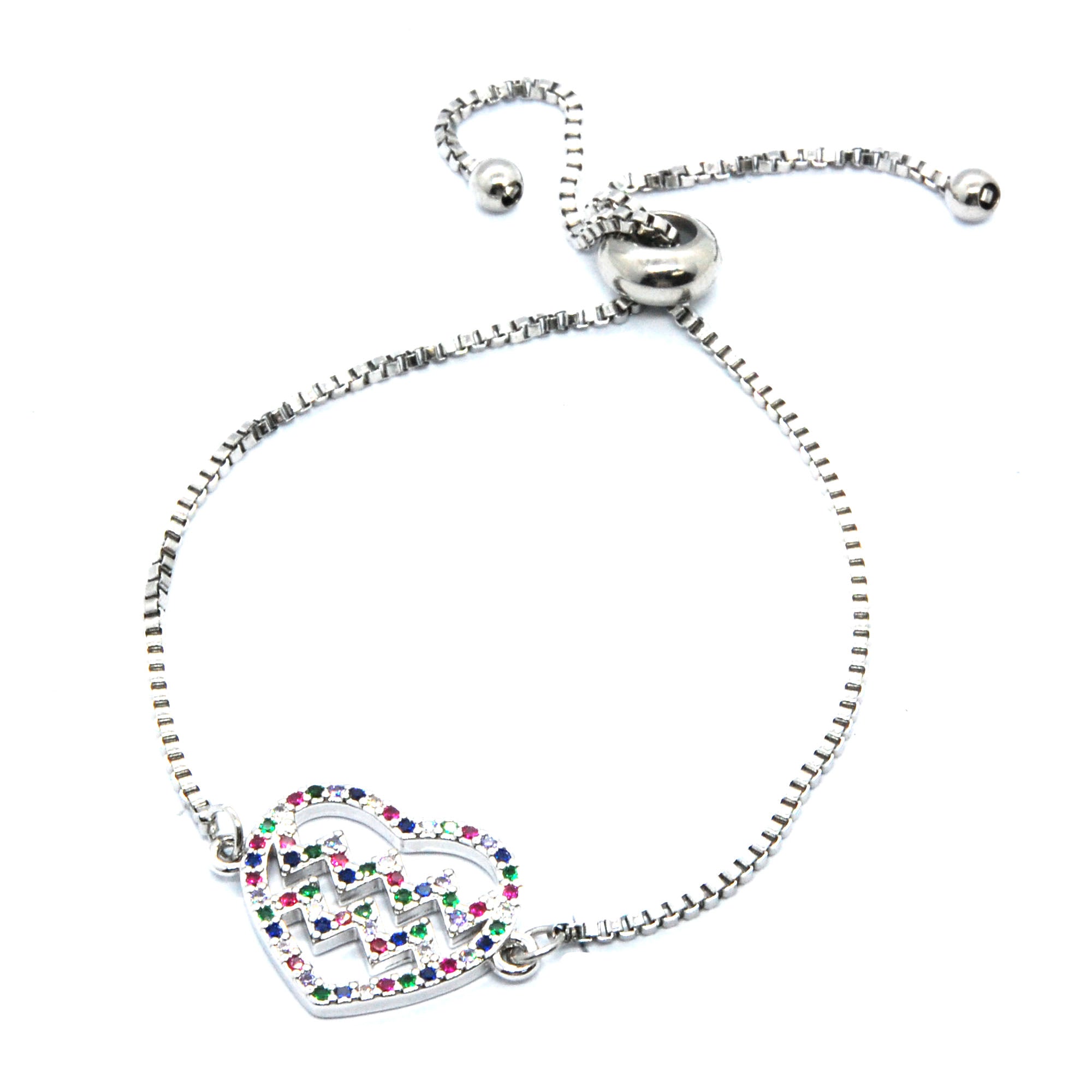ESBL 6757: Multi-Color Heartbeat In Heart Adjustable Bracelet