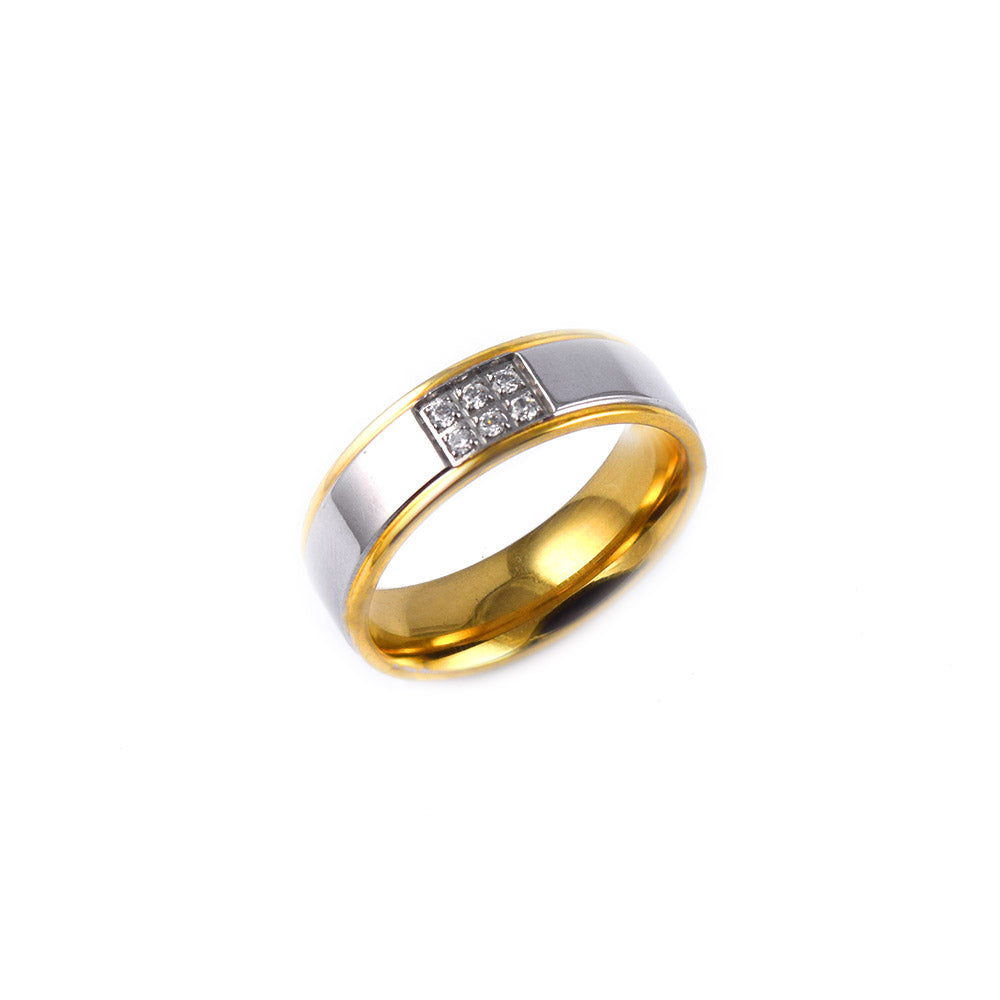 ESR 7515: Claire Glossy Stainless Steel Band with Gold-Plate Borders & 6 Cubic Zirconia
