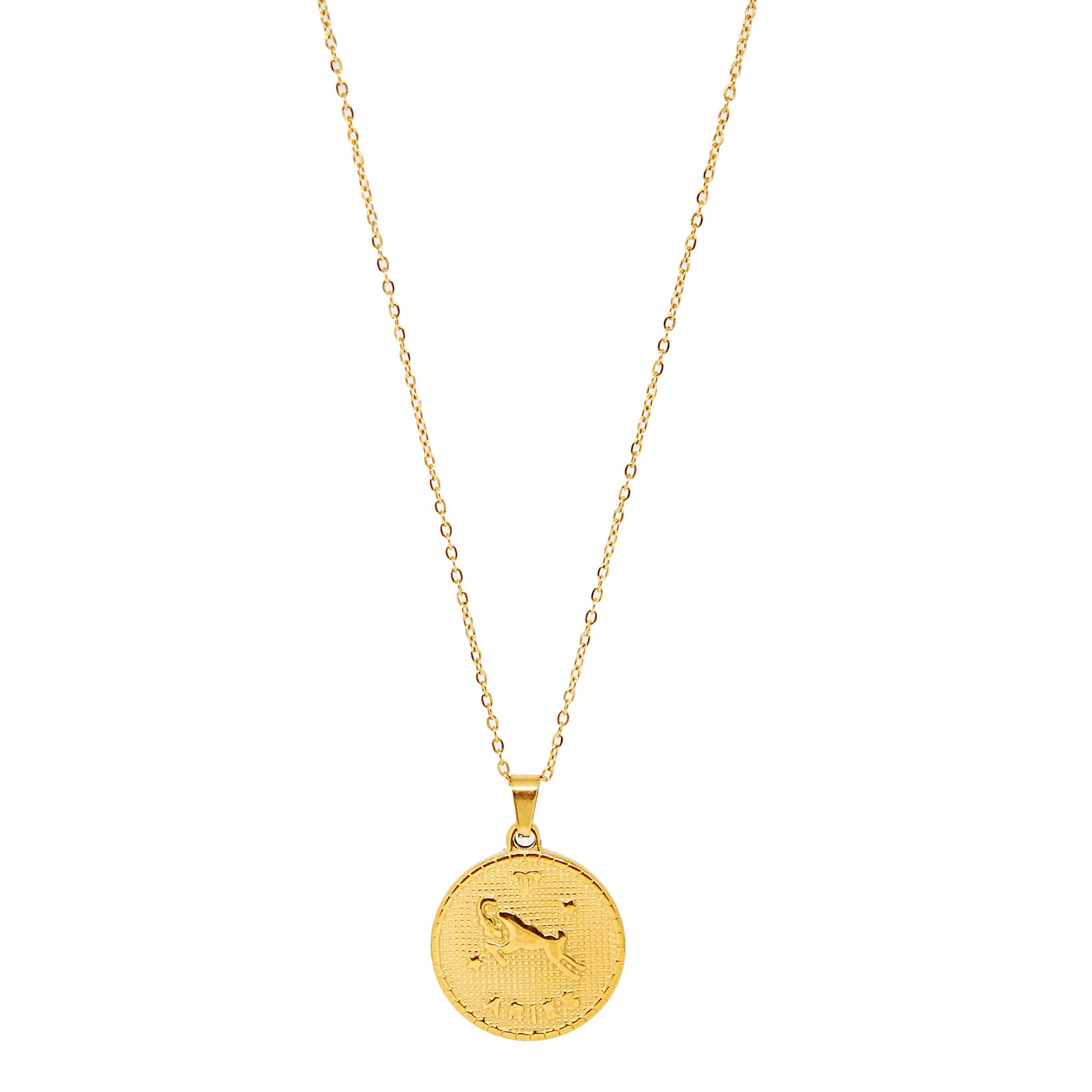 Gold-Plated Zodiac Sign 25mm Circle Neckace w/ 18" Chain