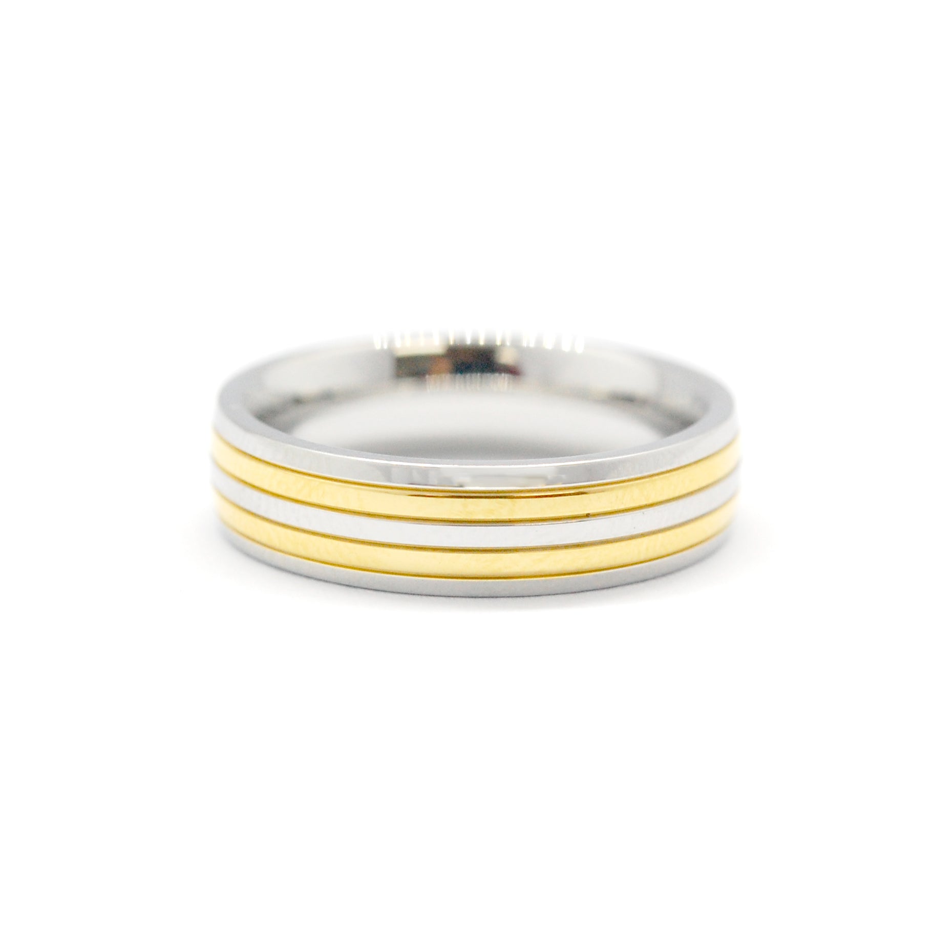 ESR 7339: Giselle Glossy Comfort Fit 4-Lined Alternating 2-Tone Ring