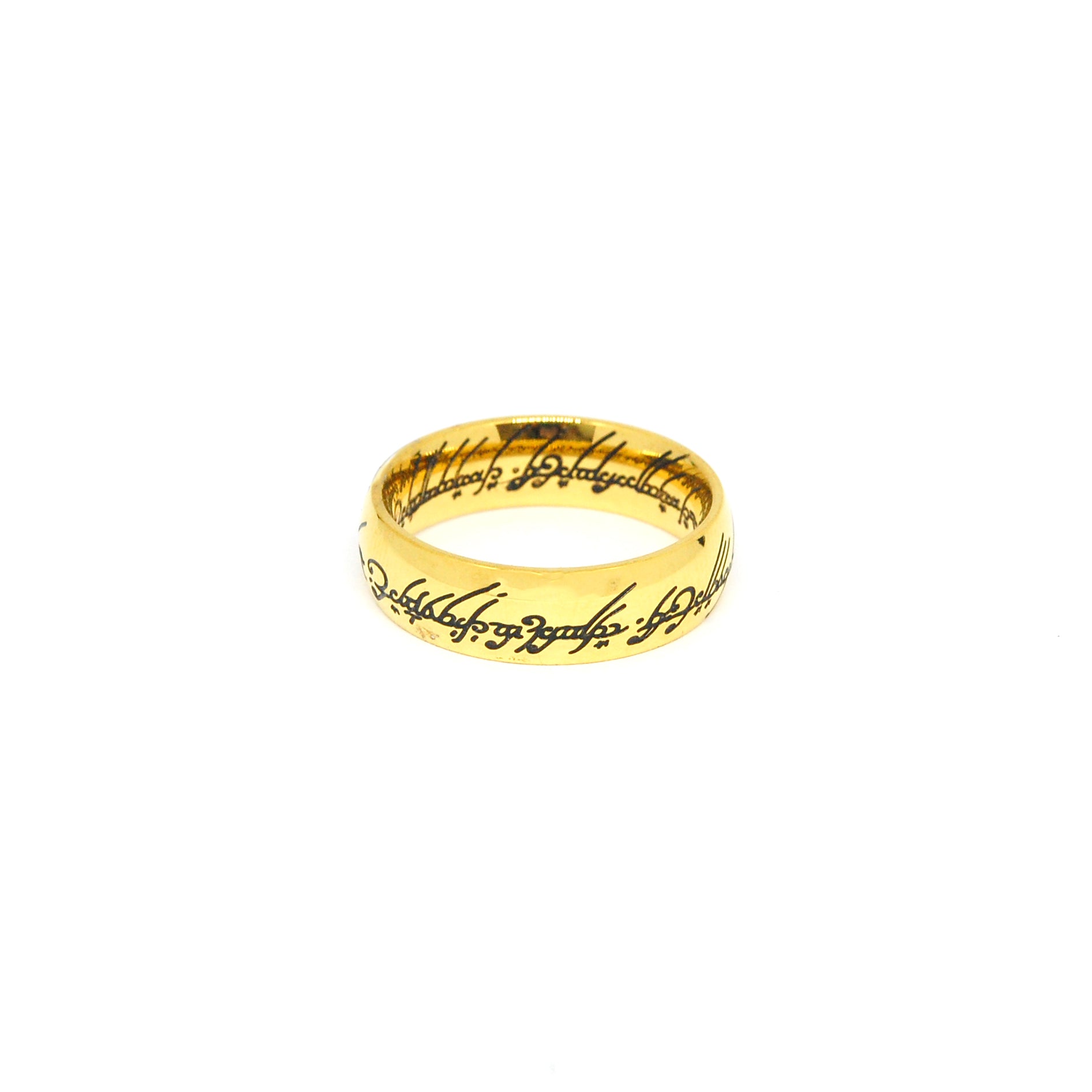 ESR 6646: Gold Plated Glossy 6mm Lord of the Rings 2-Sided Engraved Band
