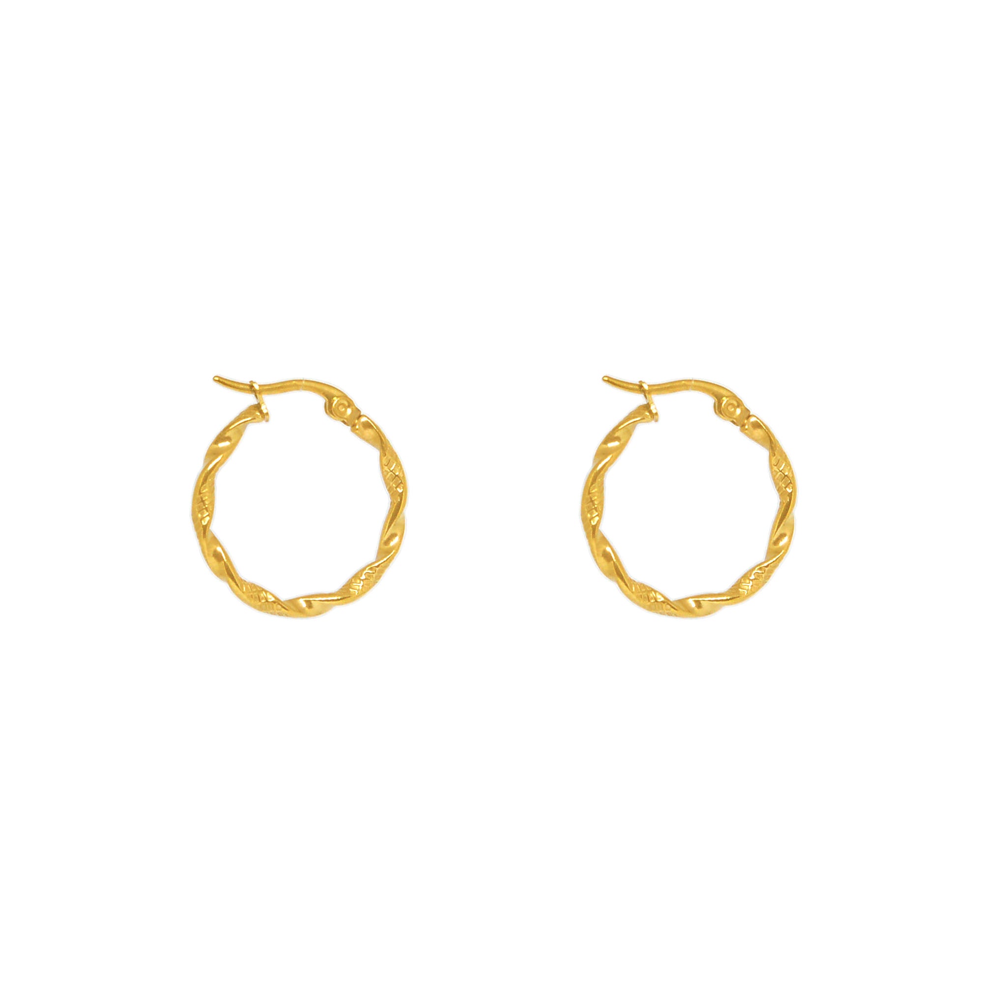 ESE 7382: Beautifully Etched Gold-Plated Twisted Hoops