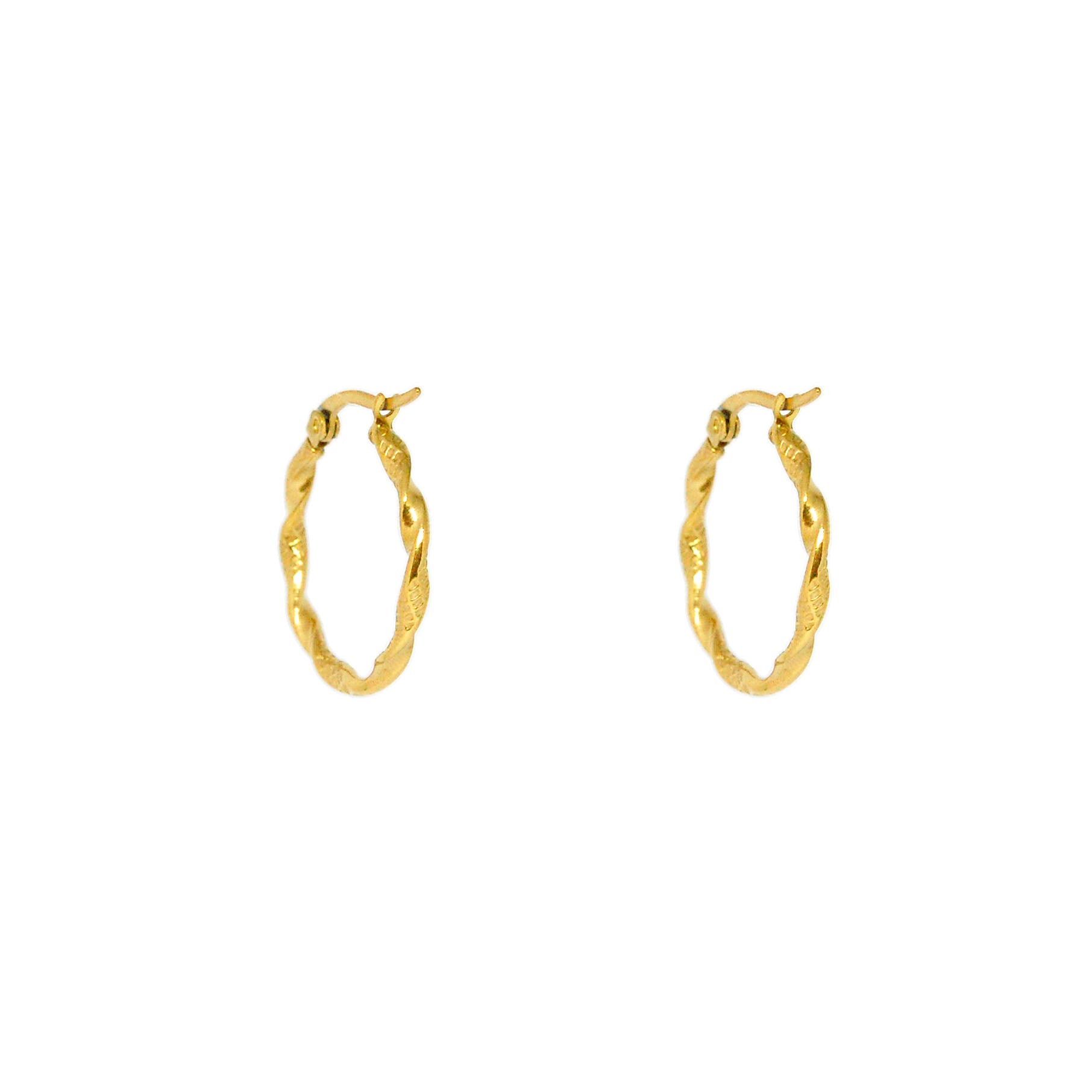ESE 7382: Beautifully Etched Gold-Plated Twisted Hoops