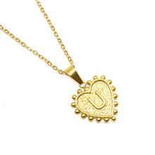 Gold-Plated Letter Accented Heart (18x20mm) Necklace w/ 18
