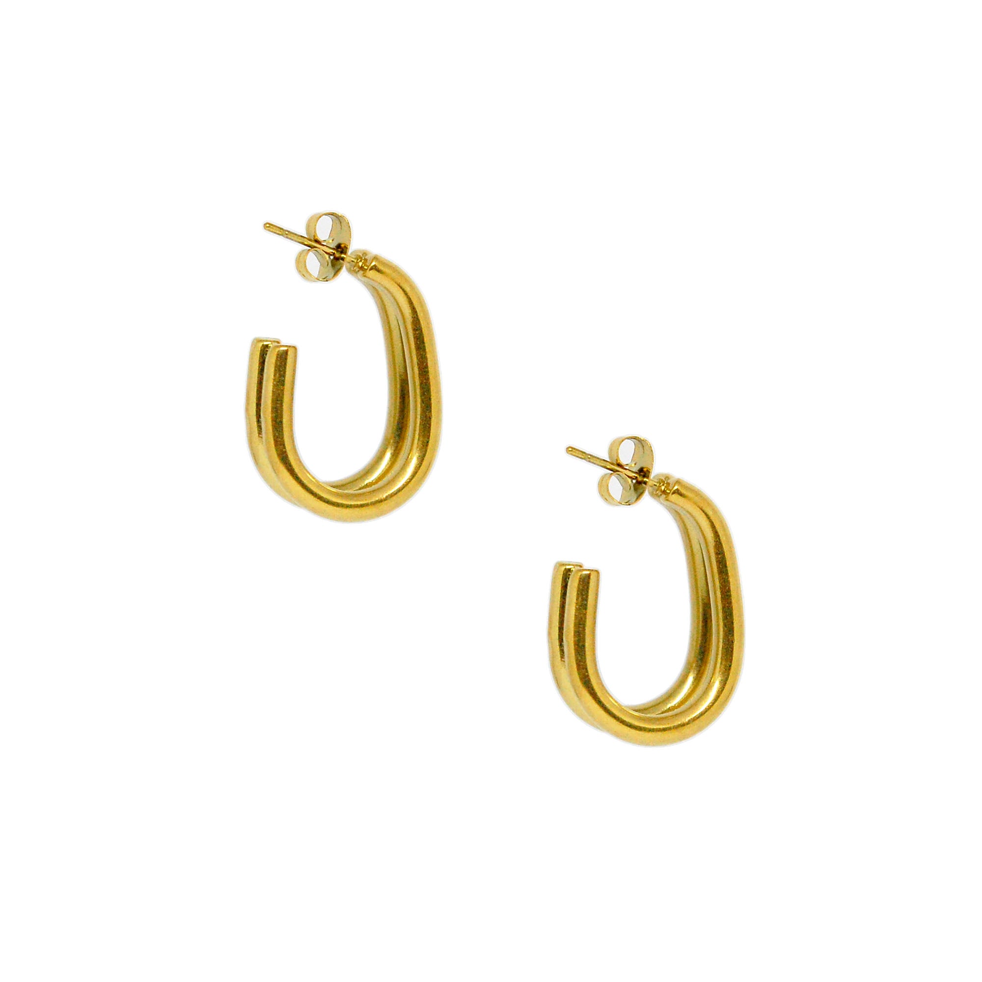 ESE 7704: Gold Plated Elongated 2-Lined Hook Earrings