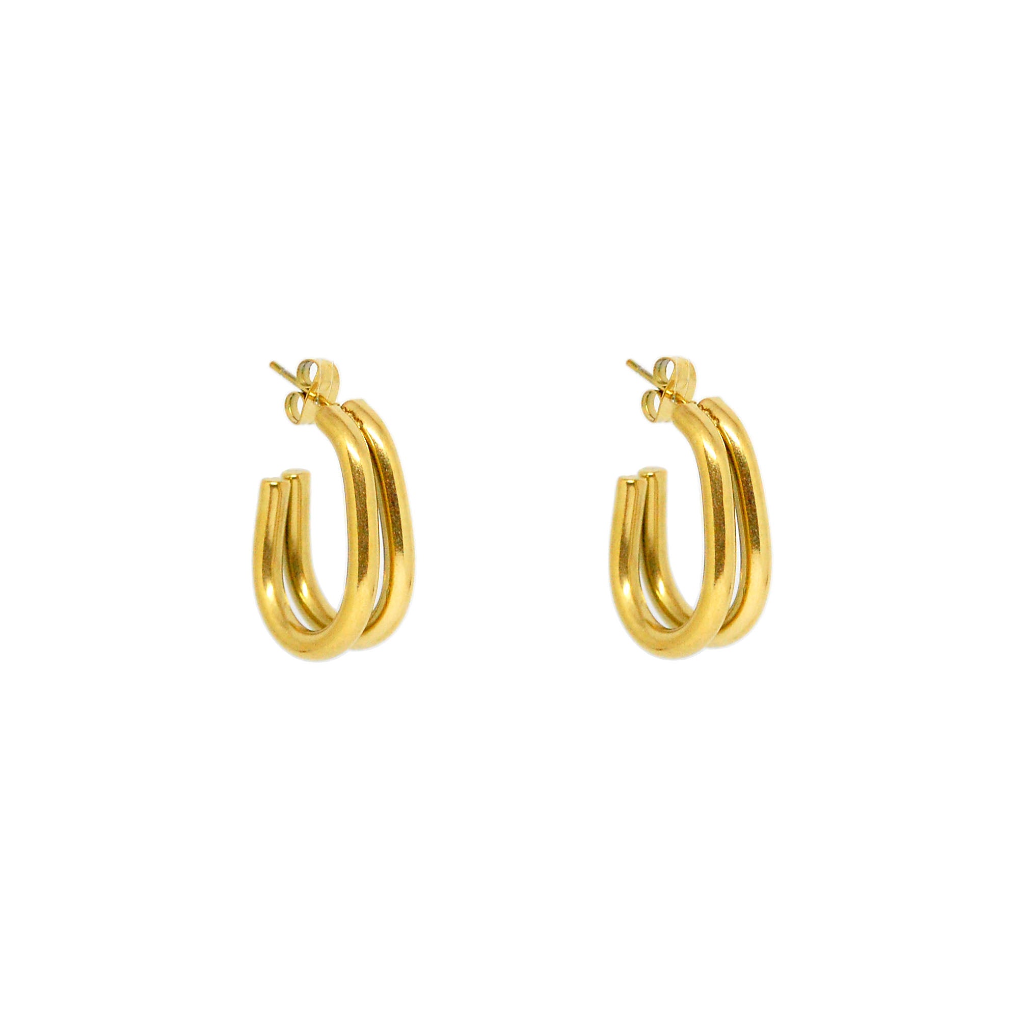 ESE 7704: Gold Plated Elongated 2-Lined Hook Earrings