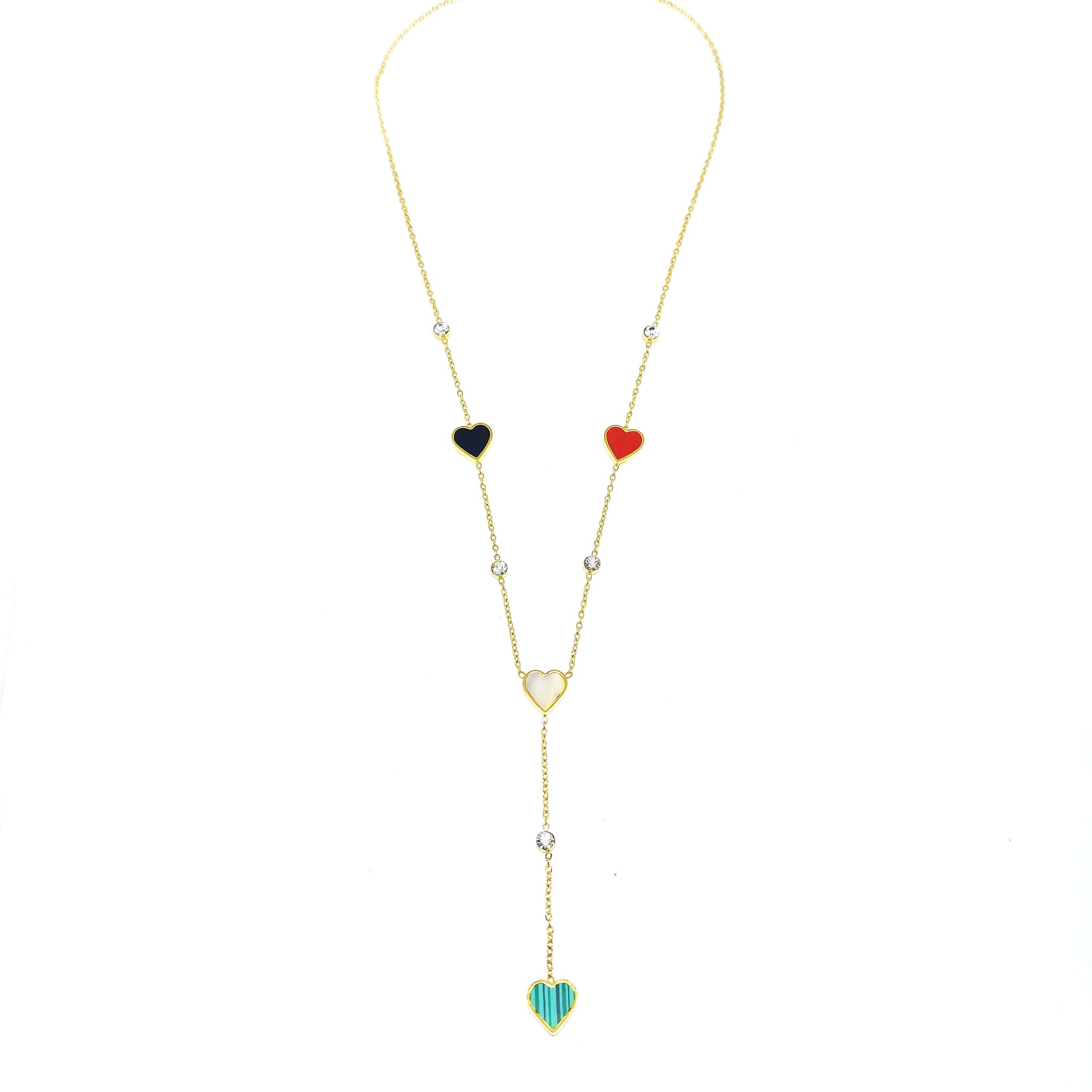 ESN 7833: All IPG Multi-Color Heart & Cz Double Necklace