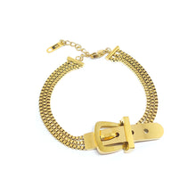 ESBL 7834: Gold-Plated Belt Three Bar Chain Bracelet