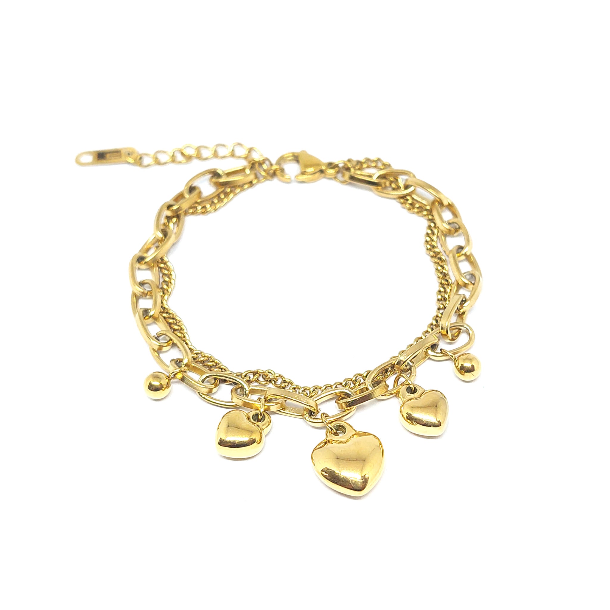 ESBL 7836: Gold-Plated Double Heart & Chain Bracelet
