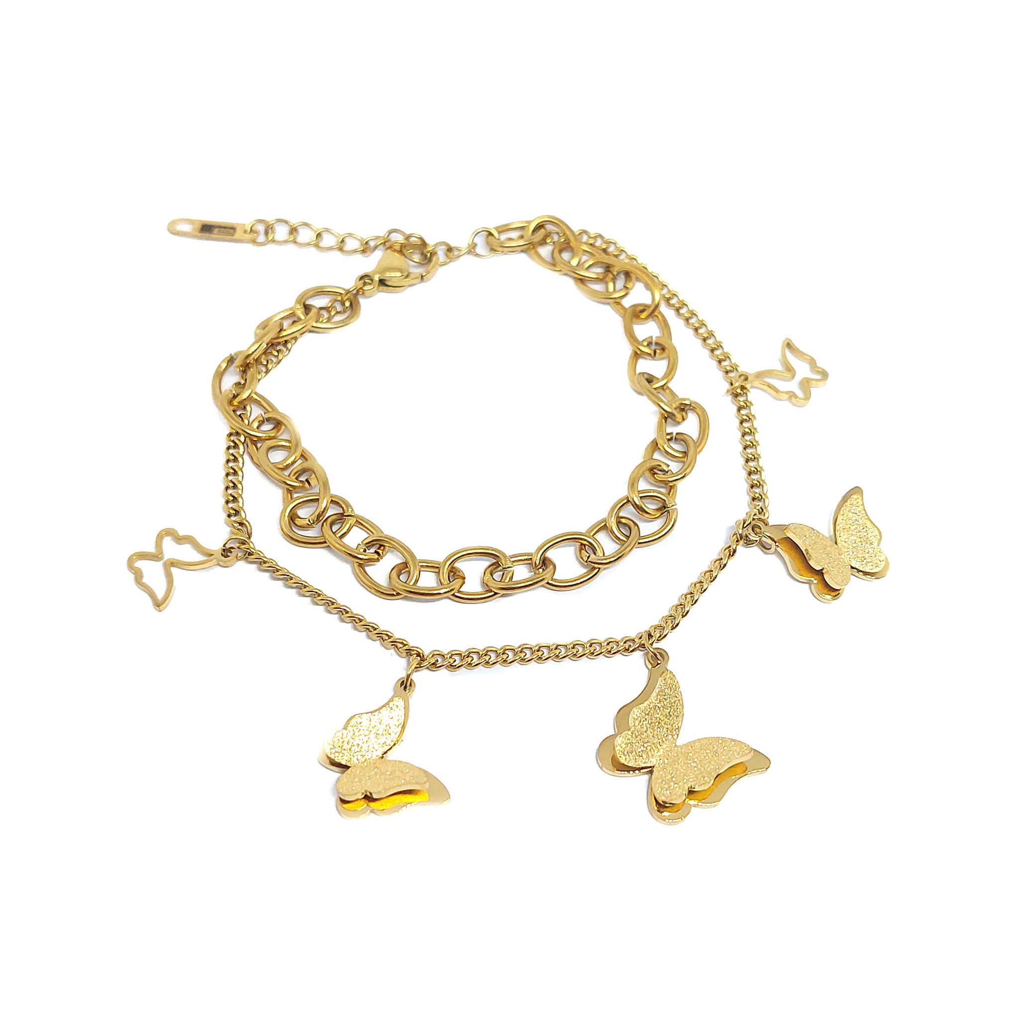 ESBL 7837: Gold-Plated Double SB Butterfly & Chain Bracelet