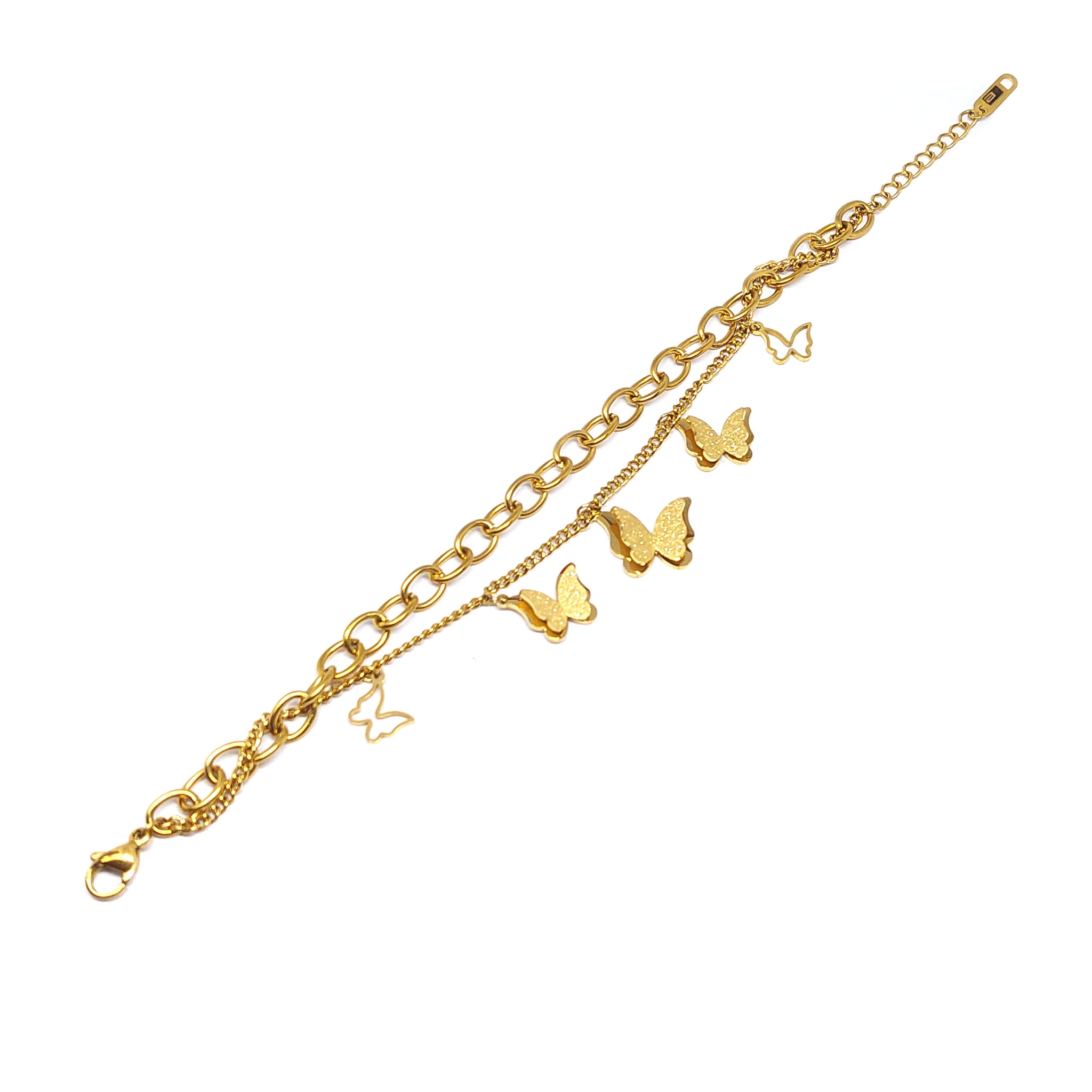 ESBL 7837: Gold-Plated Double SB Butterfly & Chain Bracelet