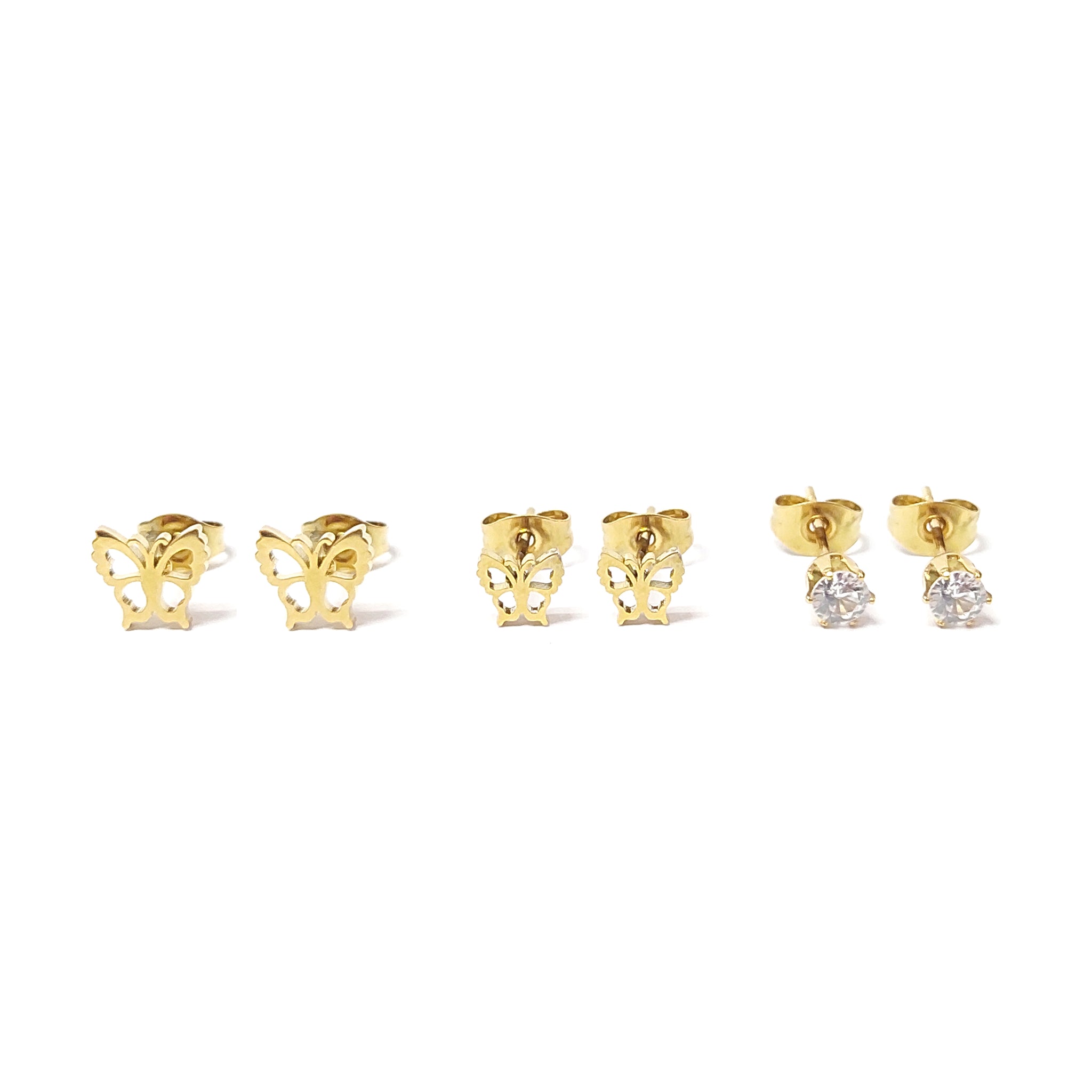 ESE 7911: All IPG 6-Pc (2x Cz + 4x Butterfly Sm-Big ) Studs Set