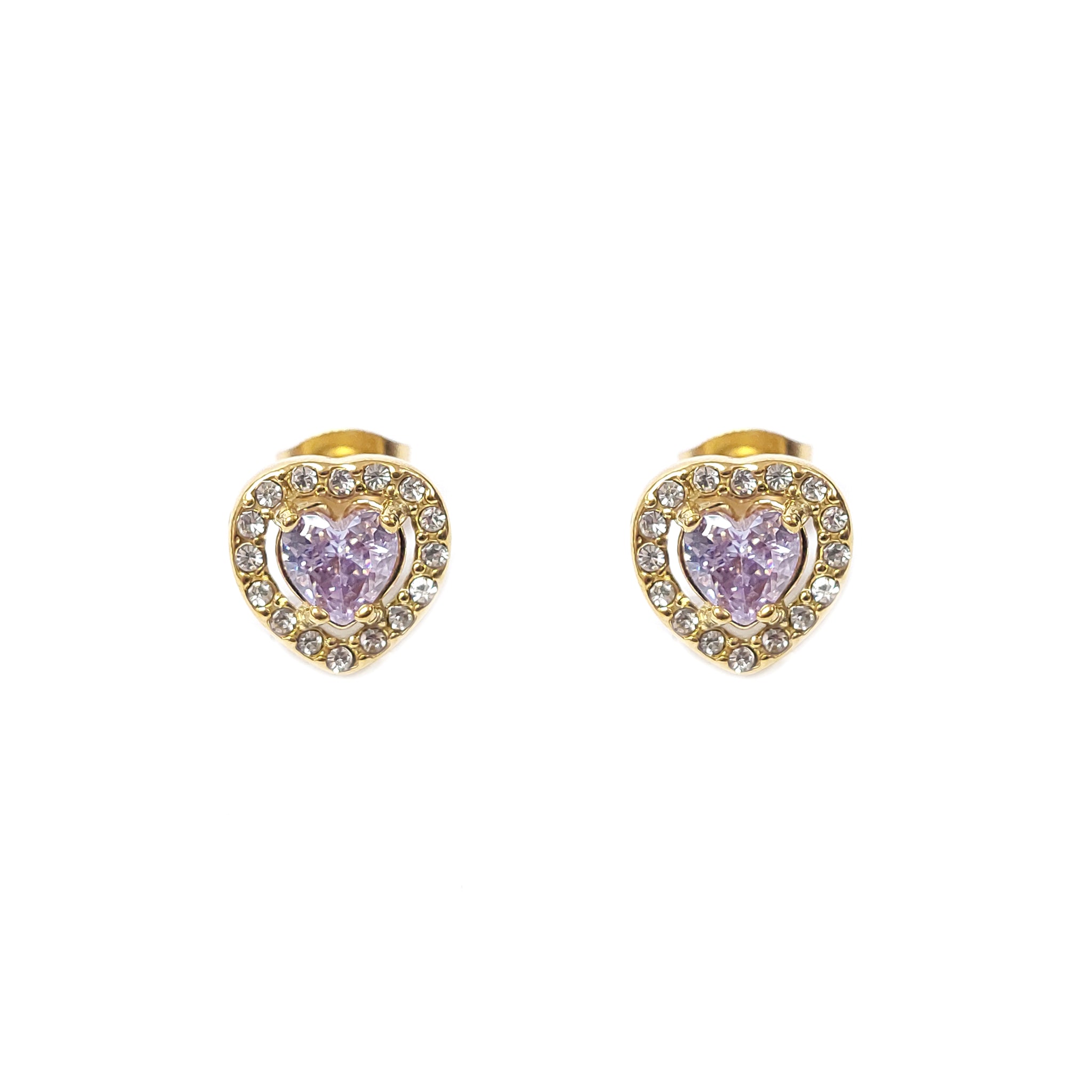 ESE 7928: All IPG Enclosed Cz-Studded Light Purple Heart Cz Earrings