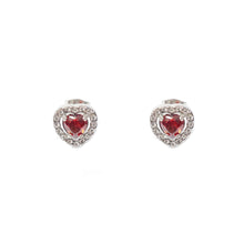 ESE 7929: Enclosed Cz-Studded Ruby Red Heart Cz Earrings