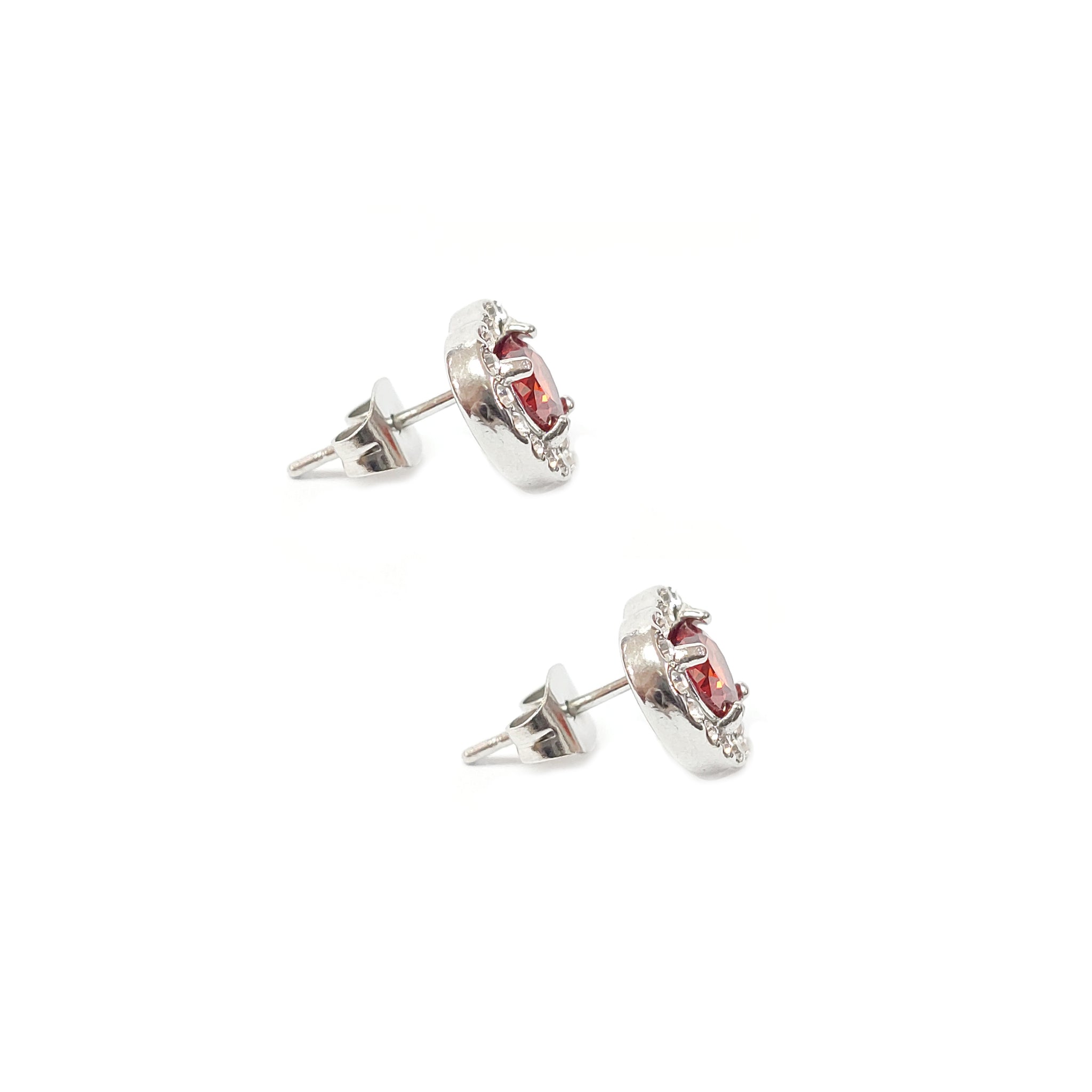 ESE 7929: Enclosed Cz-Studded Ruby Red Heart Cz Earrings
