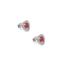 ESE 7929: Enclosed Cz-Studded Ruby Red Heart Cz Earrings