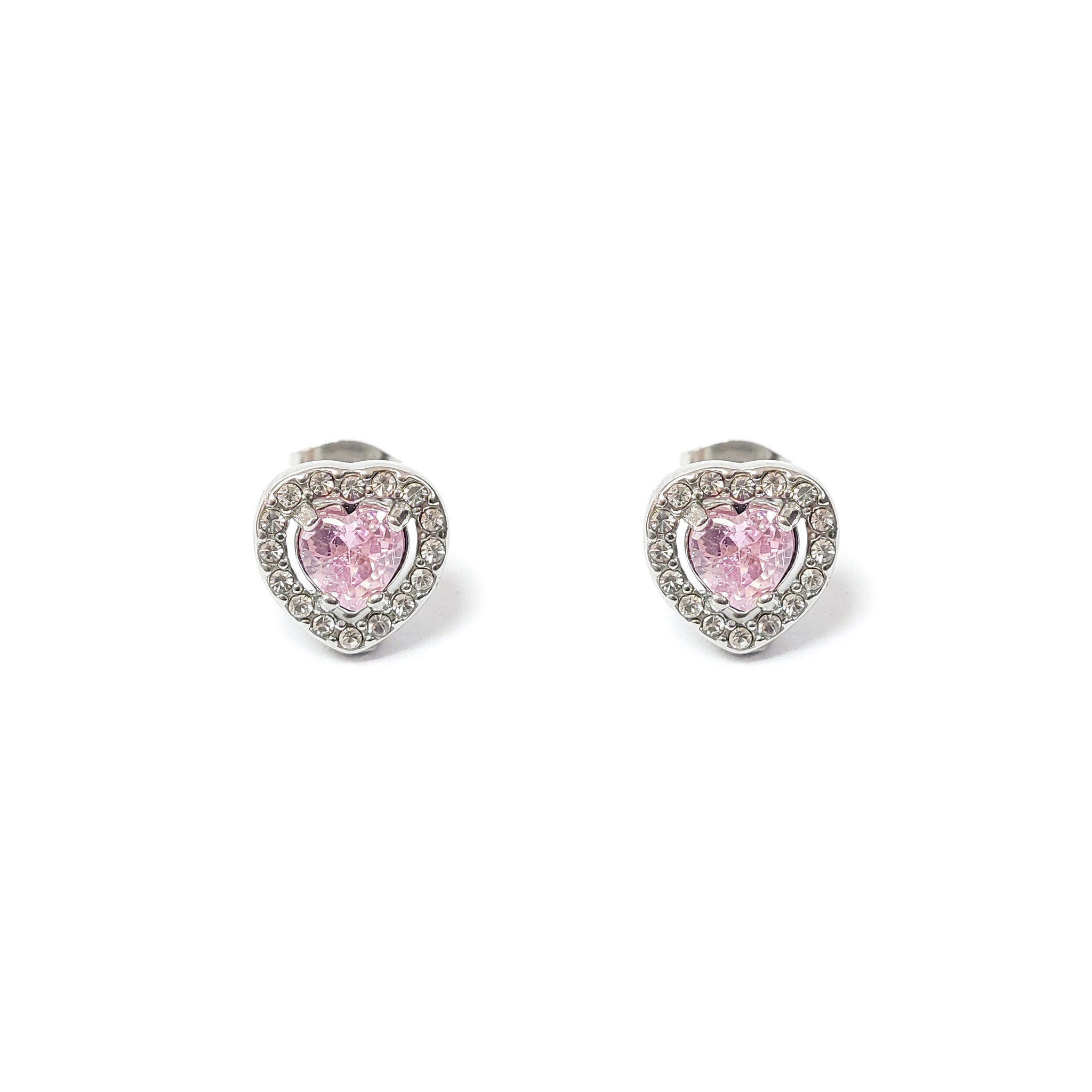 ESE 7931: Enclosed Cz-Studded Baby Pink Heart Cz Earrings