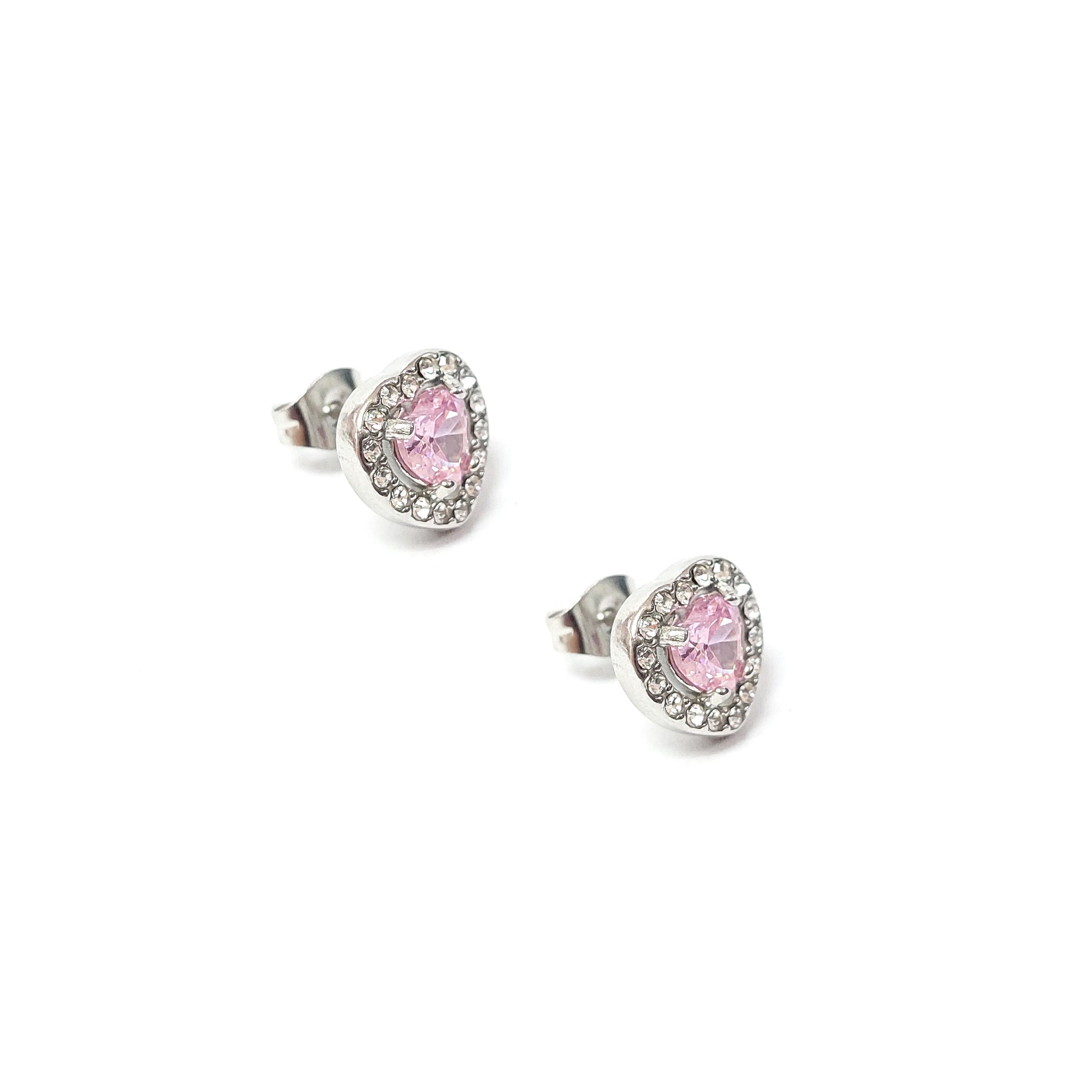 ESE 7931: Enclosed Cz-Studded Baby Pink Heart Cz Earrings