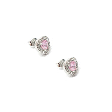 ESE 7931: Enclosed Cz-Studded Baby Pink Heart Cz Earrings