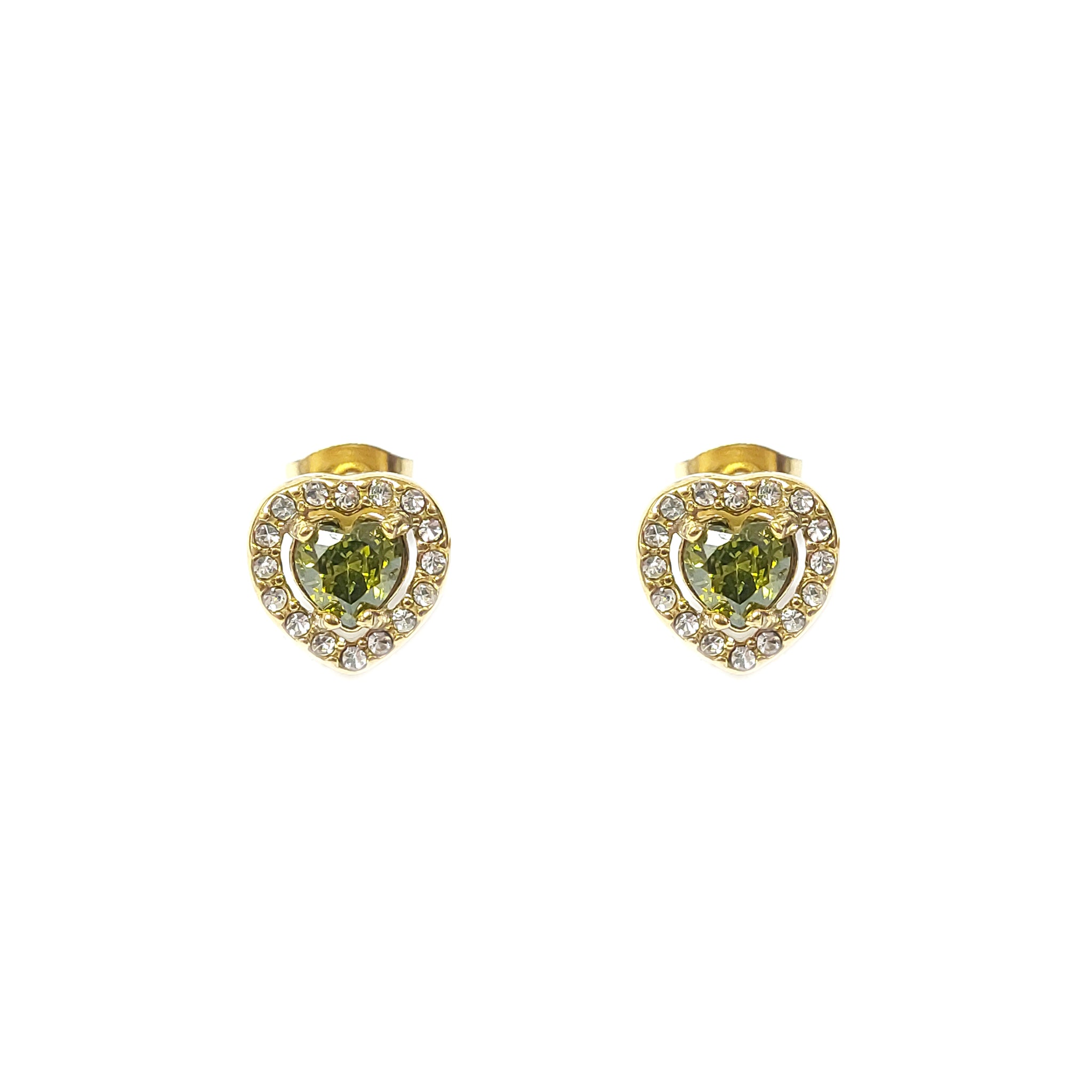ESE 7932: All IPG Enclosed Cz-Studded Light Emerald Heart Cz Earrings
